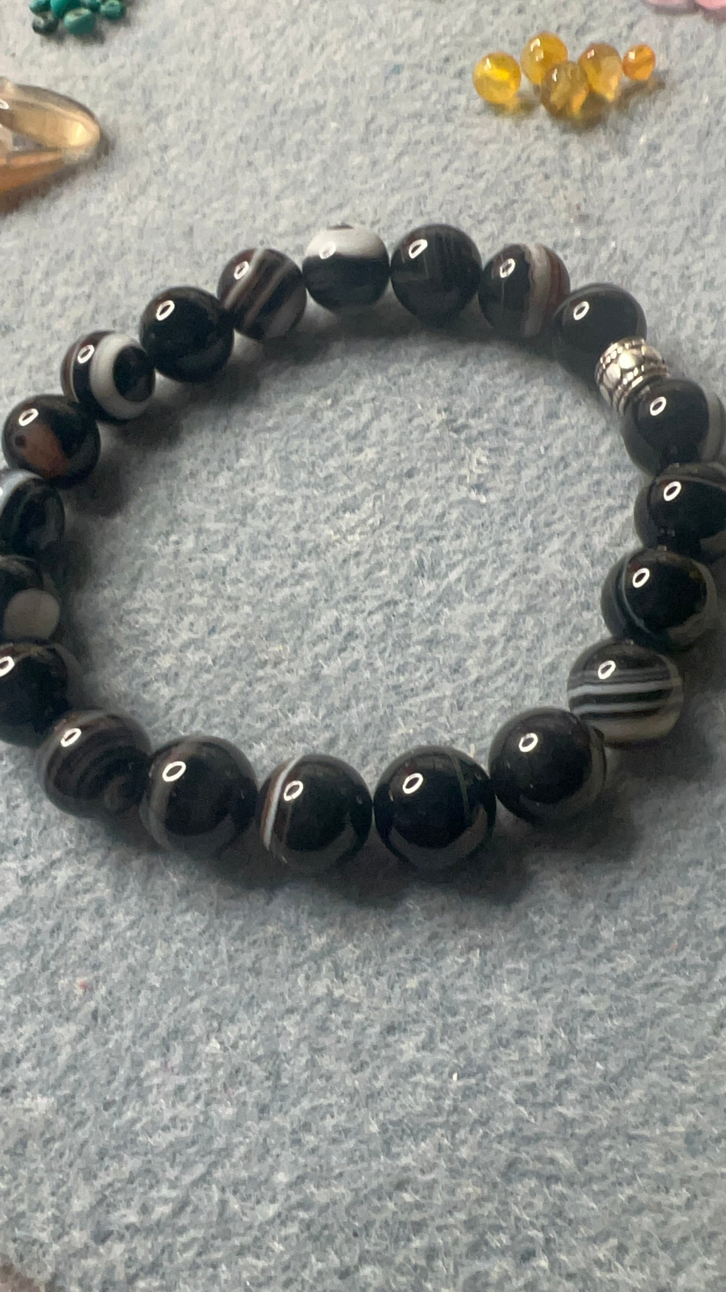 Banded Agate Black/Brown Stretch Unisex Bracelet