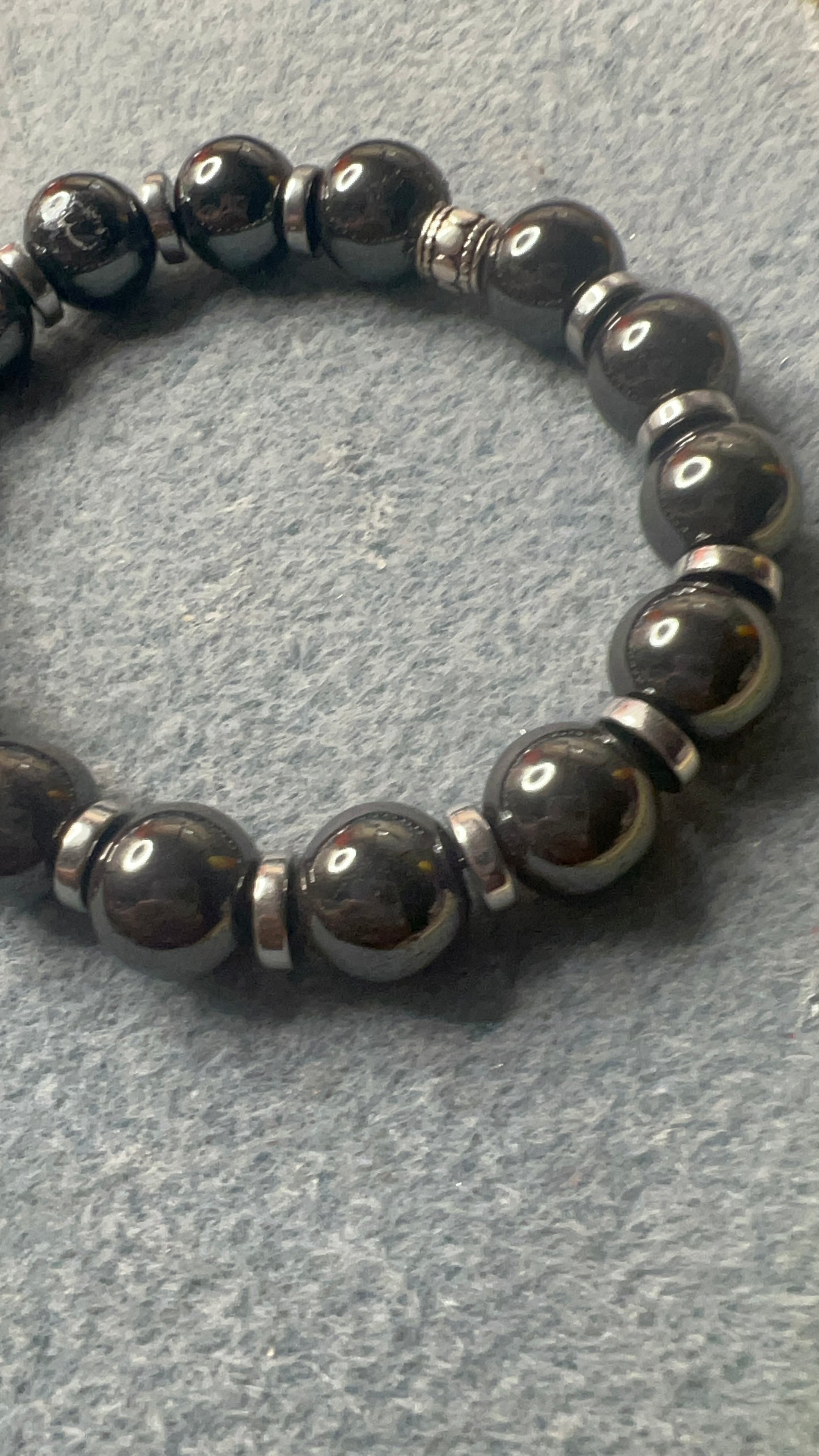 Hematite with Silver Discs Unisex Stretch Bracelet