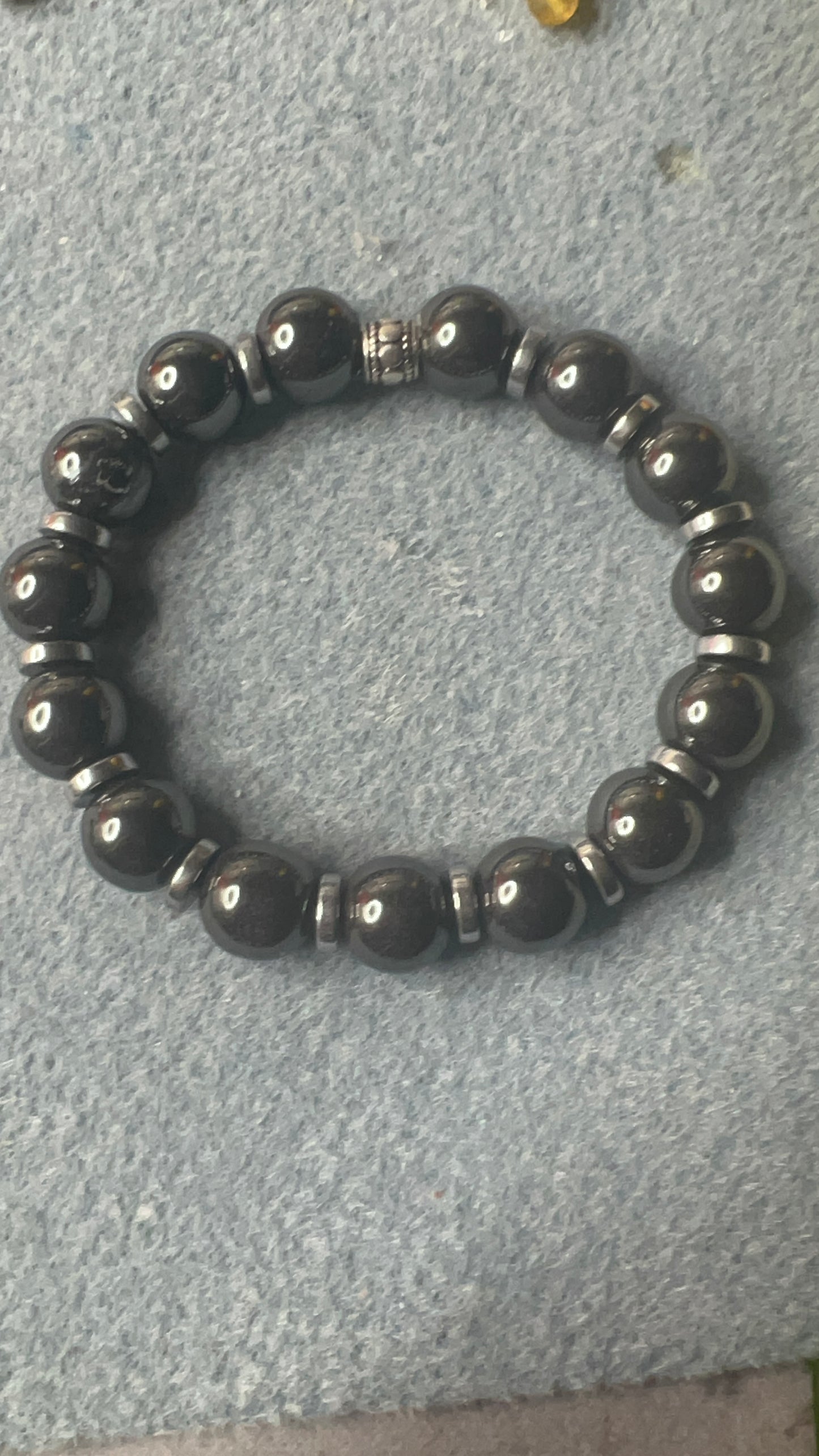 Hematite with Silver Discs Unisex Stretch Bracelet