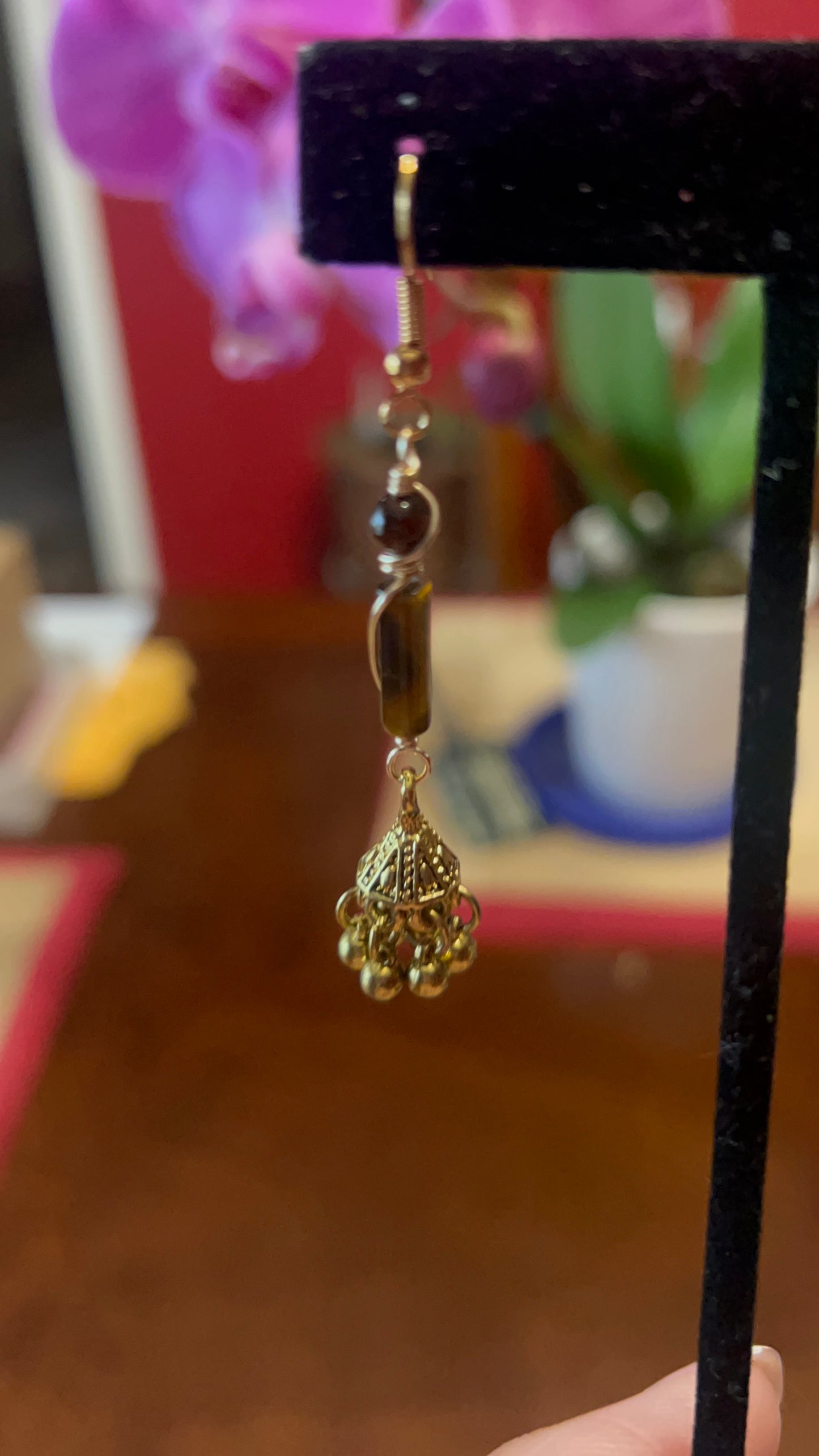 Wrapped Tiger Eye with Gold Chandelier Earrings