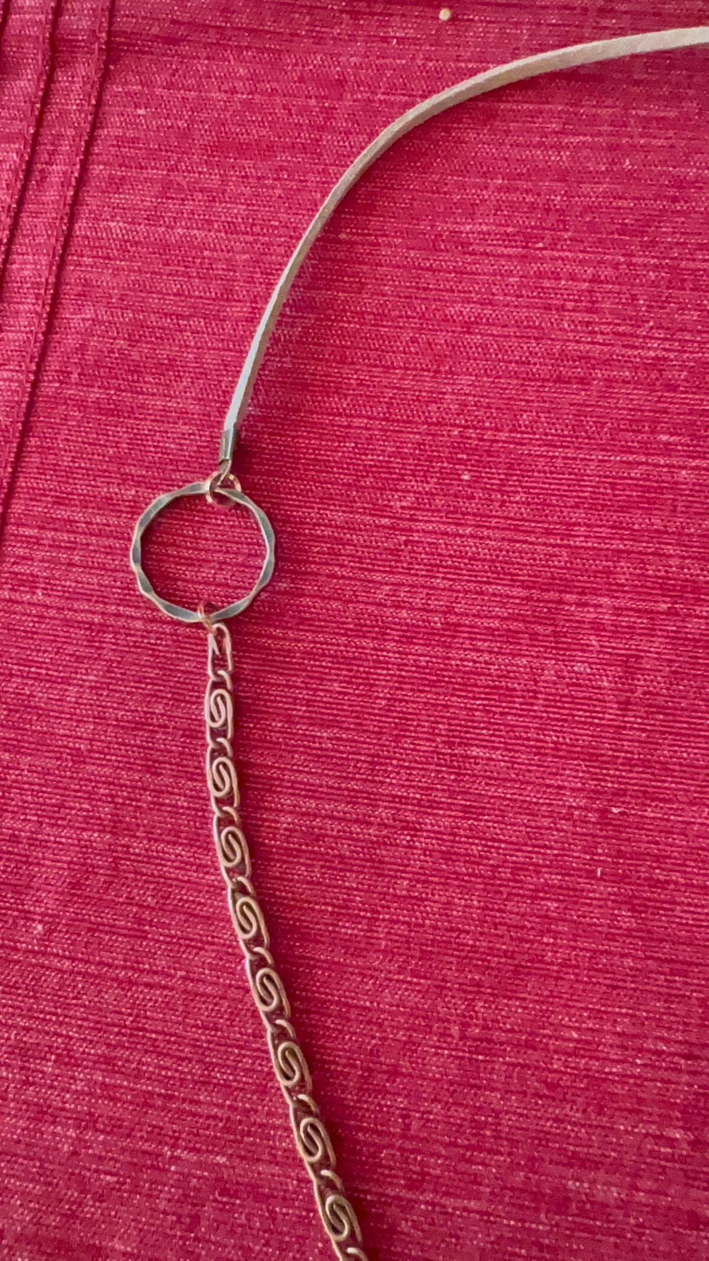 Fossil Jasper Heart with Brown Seed Bead and Copper 2 inch Focal on Copper Chain with Tan Suede and circular connectors 26 inch necklace