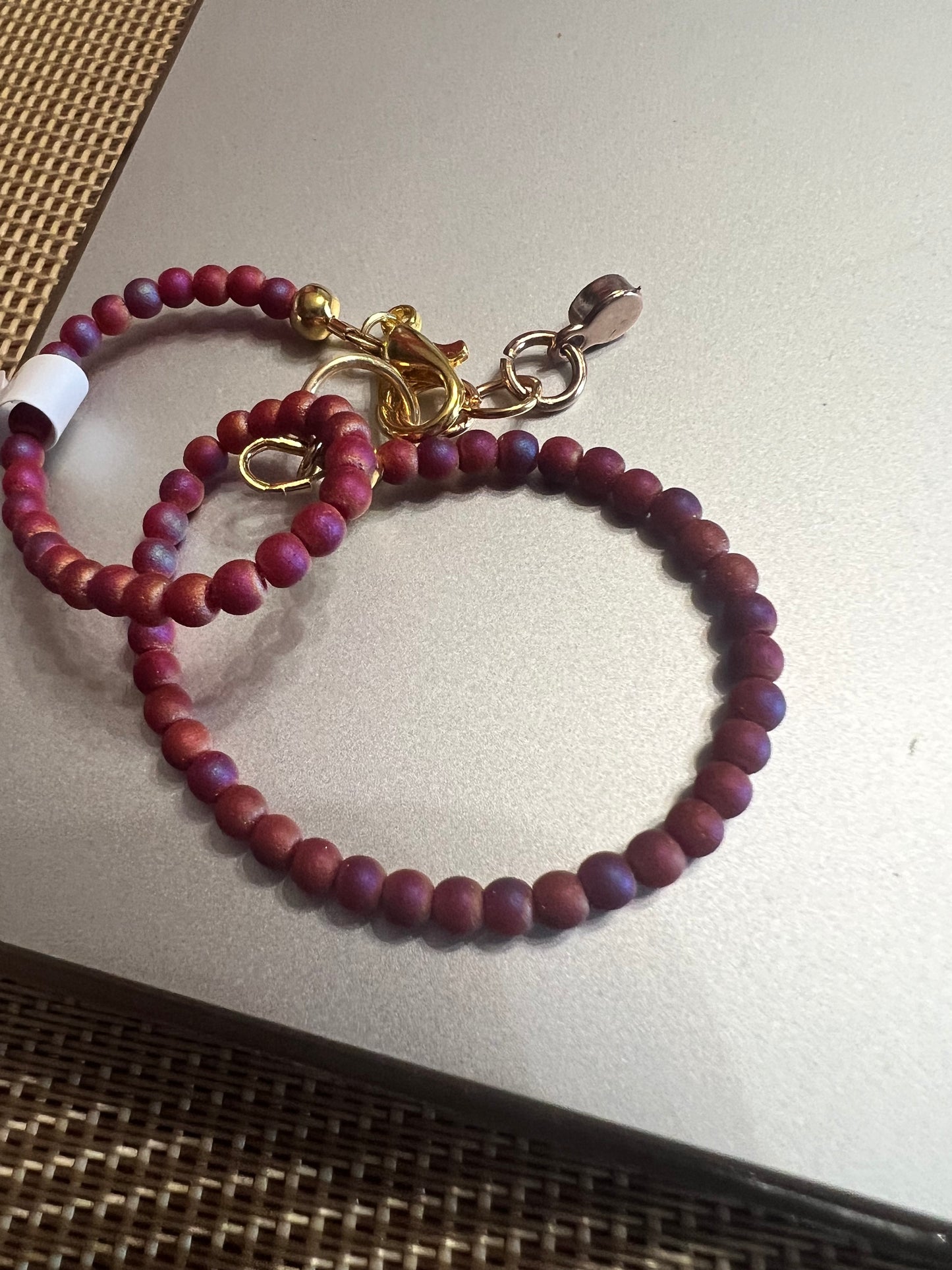 Melon Pink/Matte Tiny Beads Bracelet with gold clasp