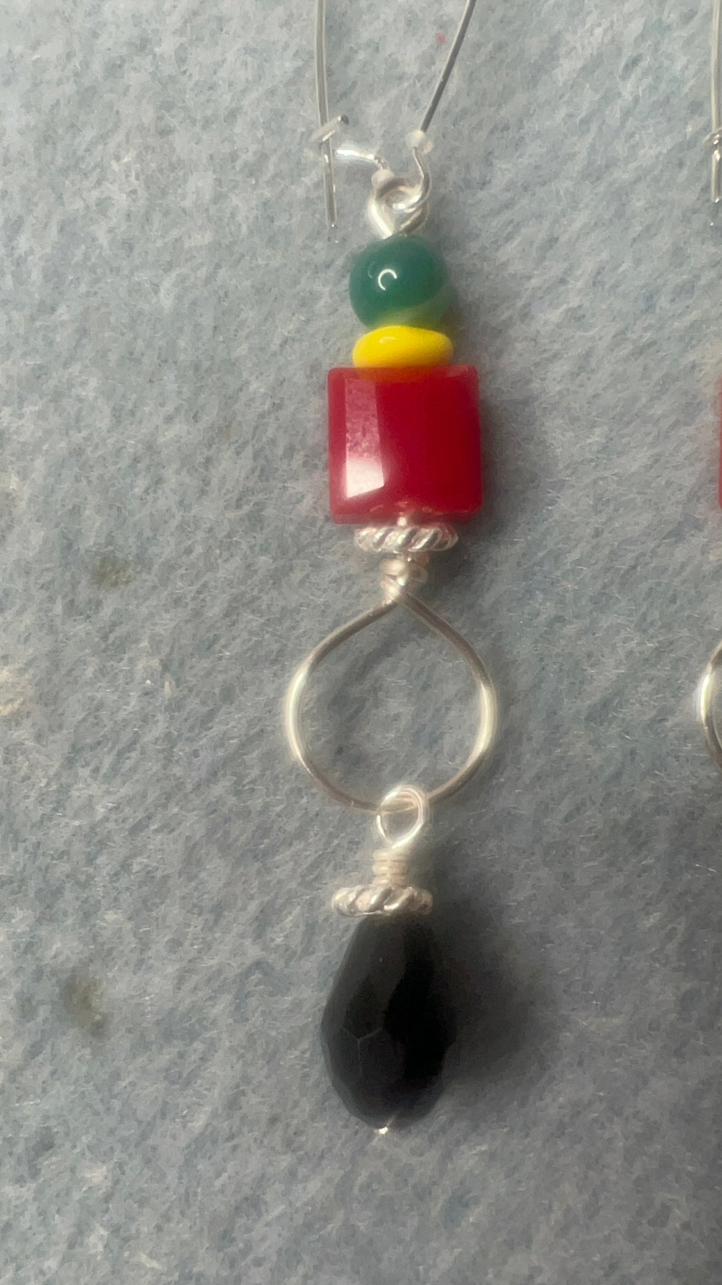 Juneteenth Black Teardrop Crystal, Red Crystal, yellow and green gemstones with silver