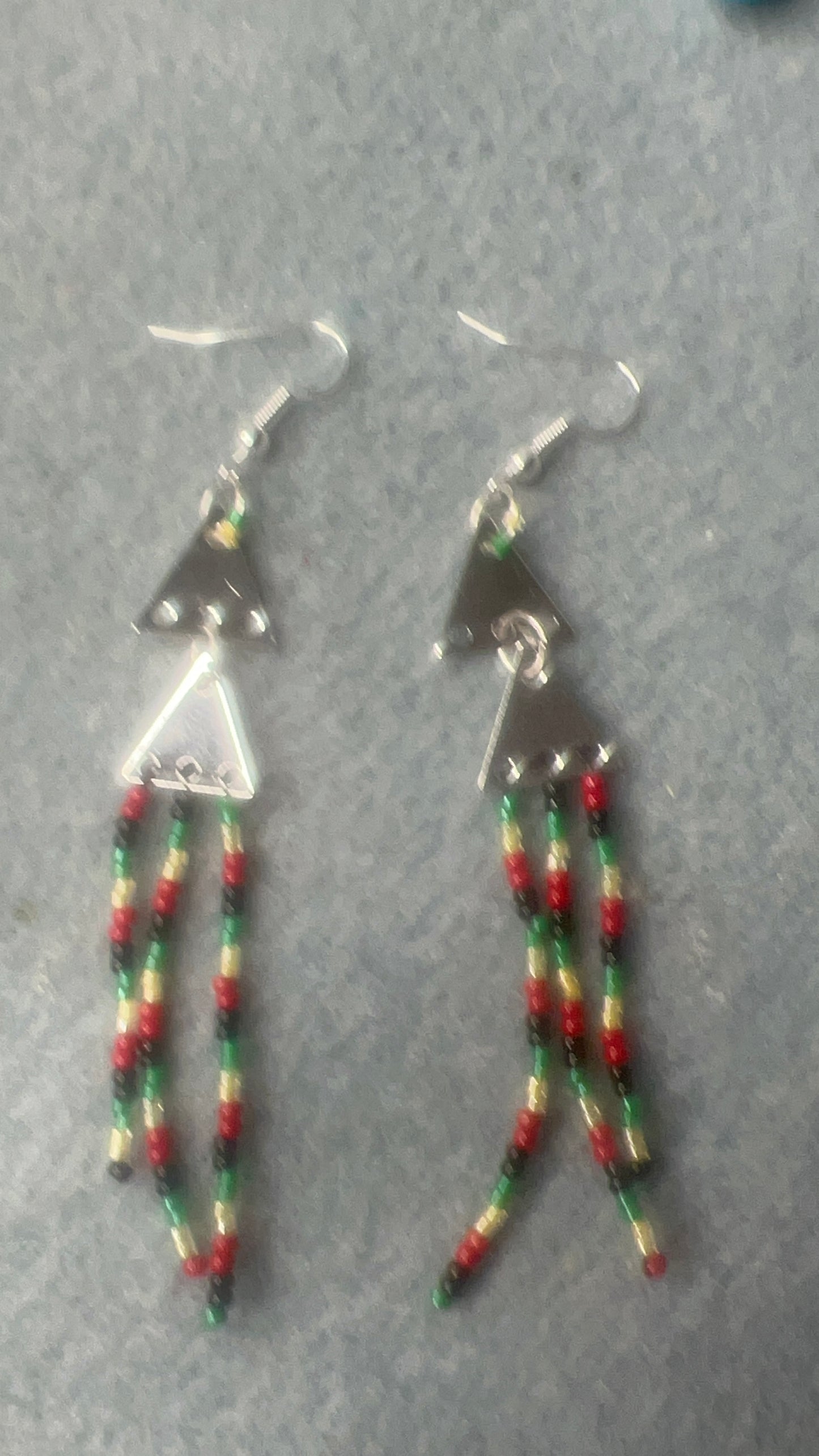 Juneteenth Triangle Layered Tassel Earrings with silver