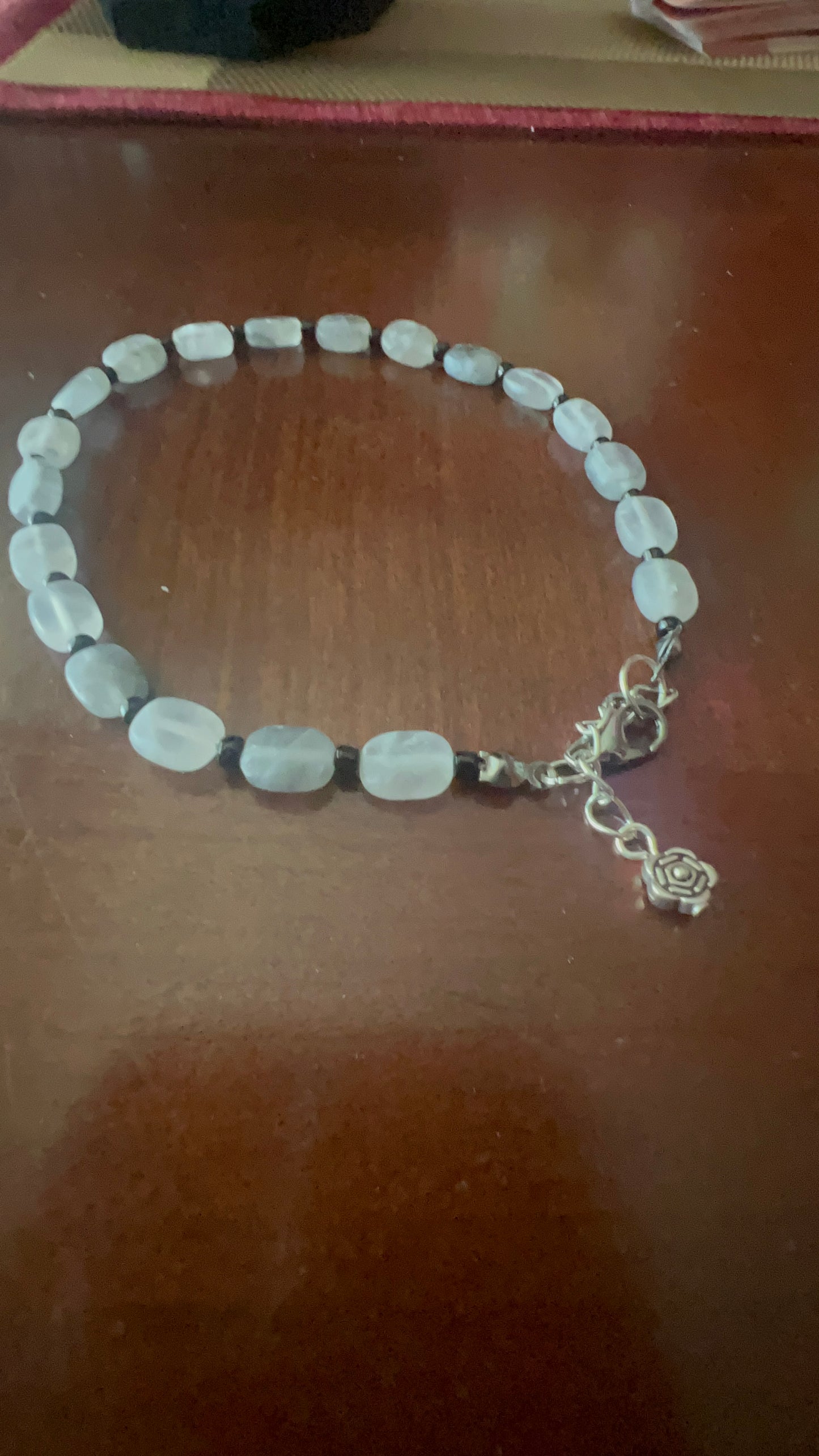 Rectangle Gray Quartz with Black Beaded Ankle Bracelet