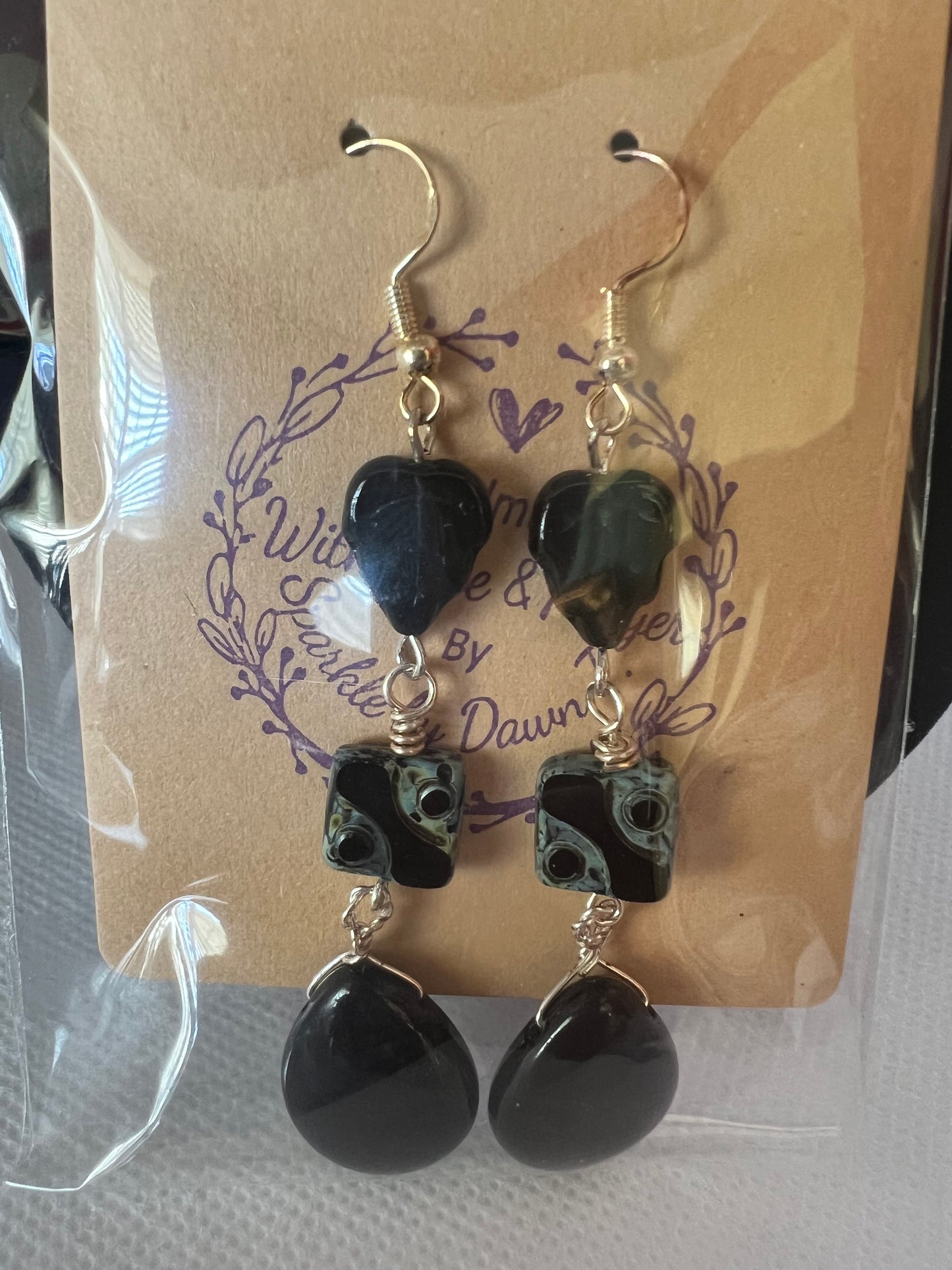 Black Onyx Teardrop and Wrapped Stones "Who Needs A Necklace" Earrings