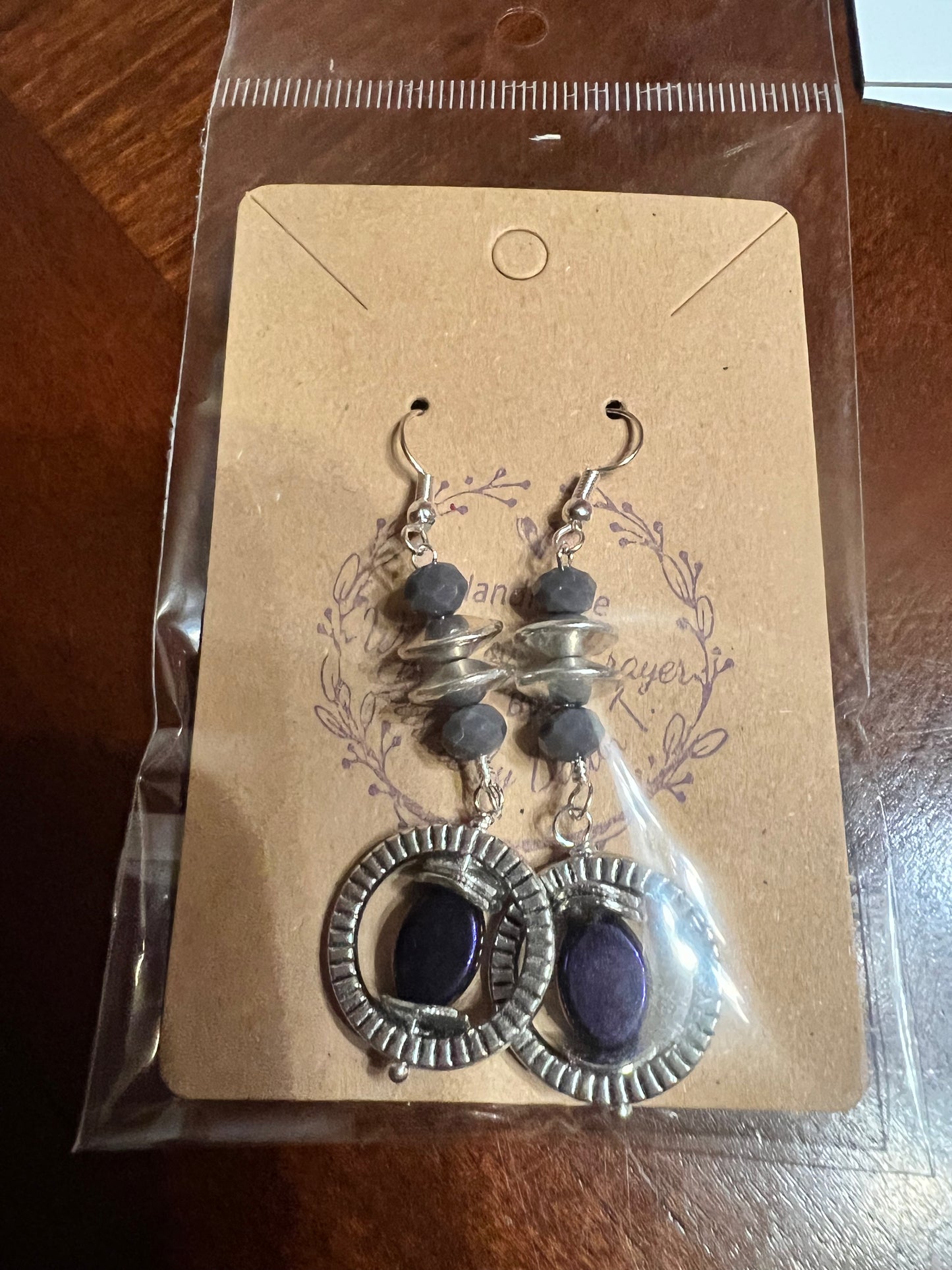 Amethyst and Lavender Circle Encased with Silver Saucer Earrings