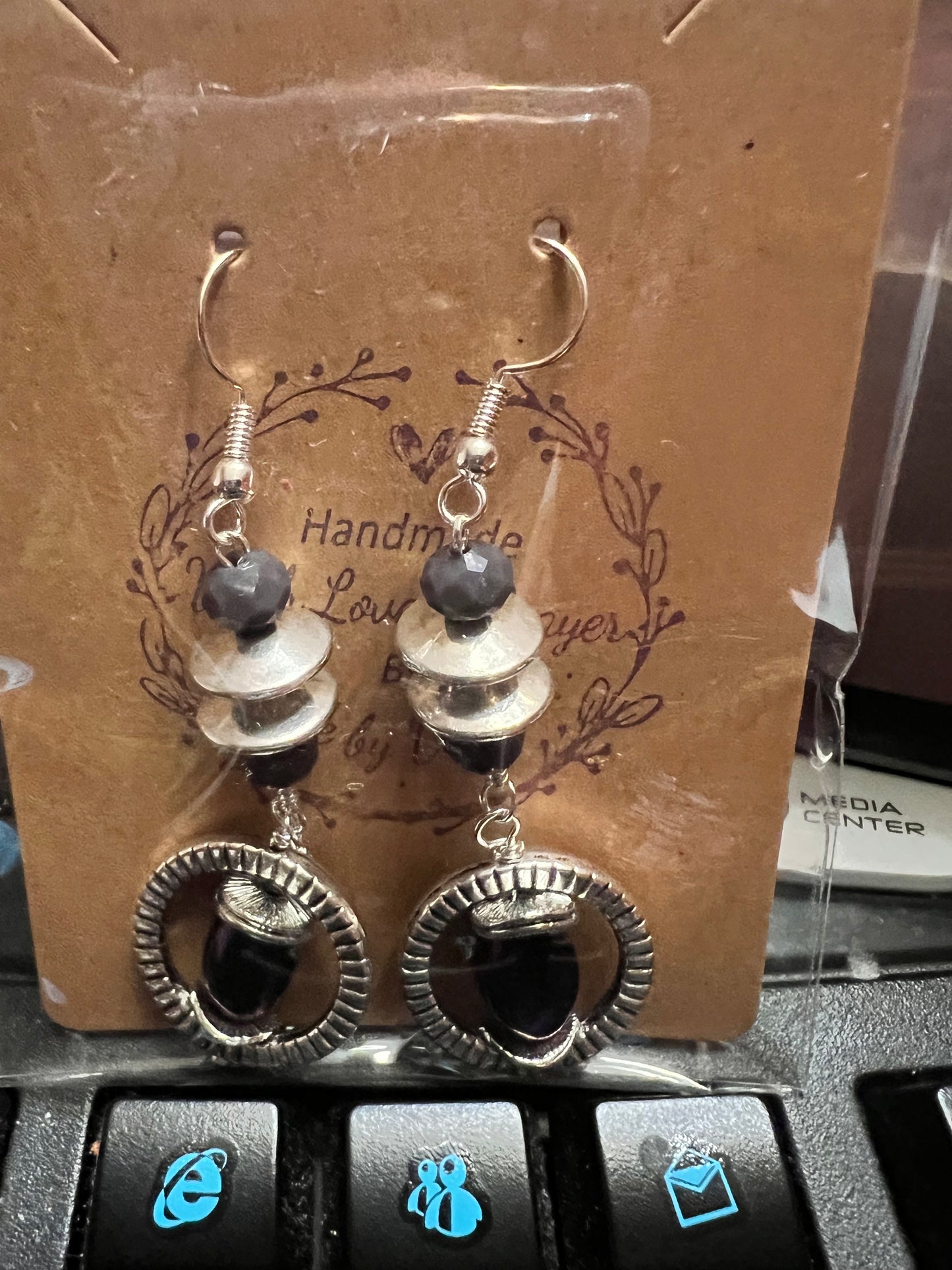 Amethyst and Lavender Circle Encased with Silver Saucer Earrings