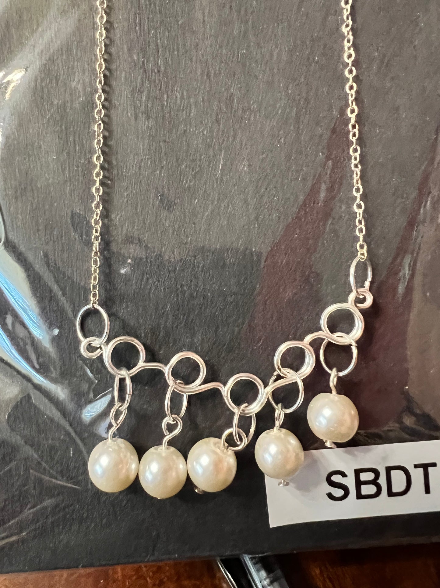 Pearl and Swirly Silver Pendant Necklace