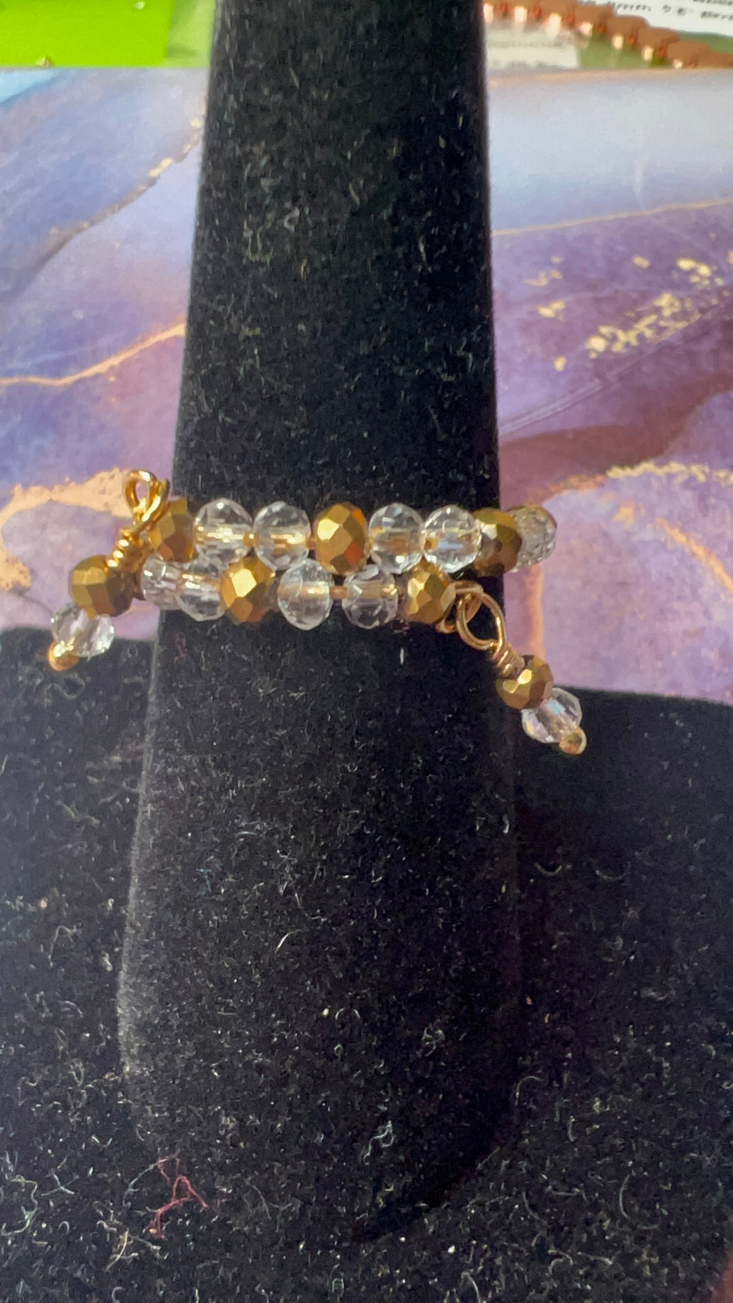 Clear and Gold Firepolished crystal Wrap Ring