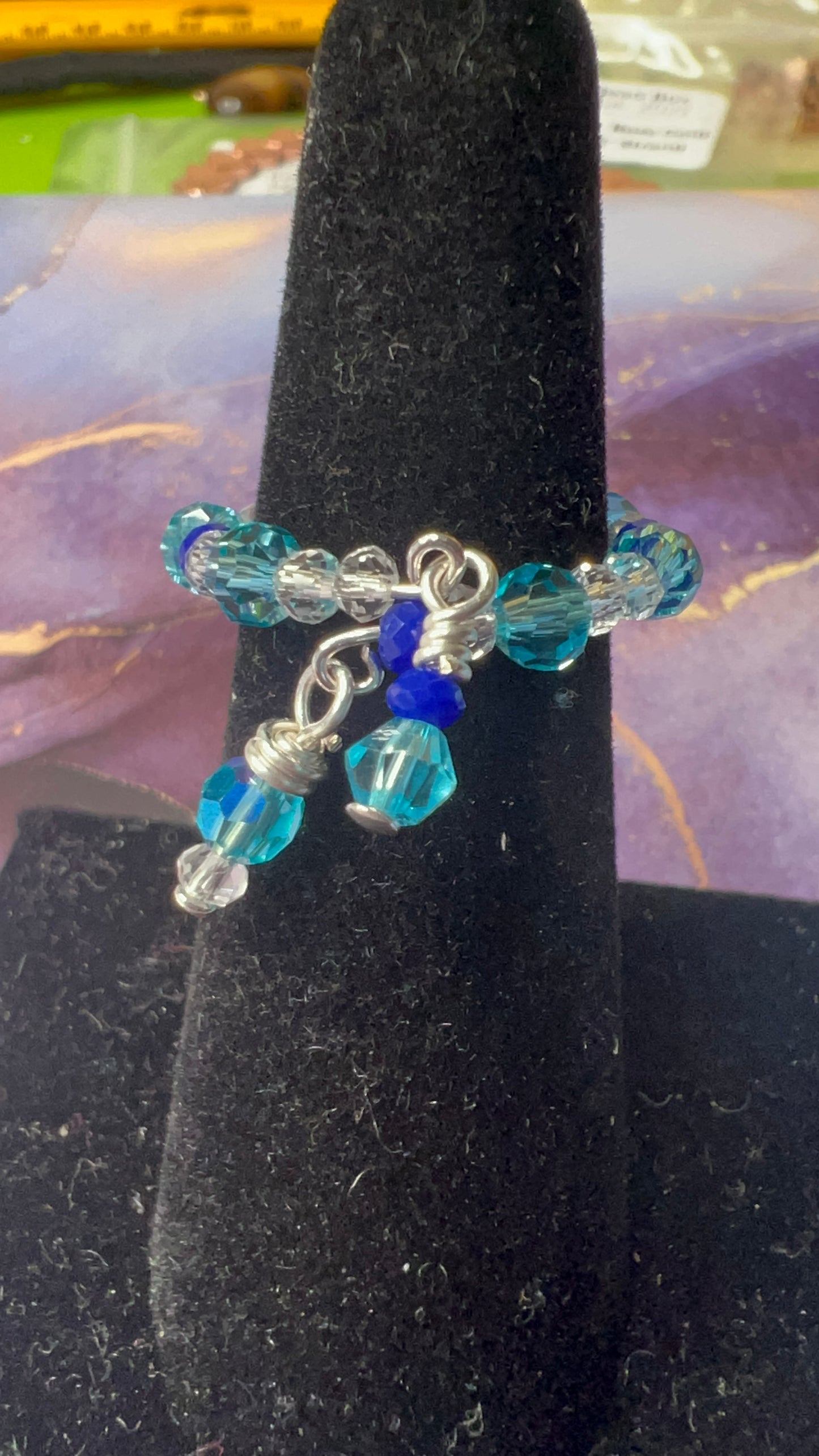 Blue and Clear Firepolished Crystal Wrap Ring