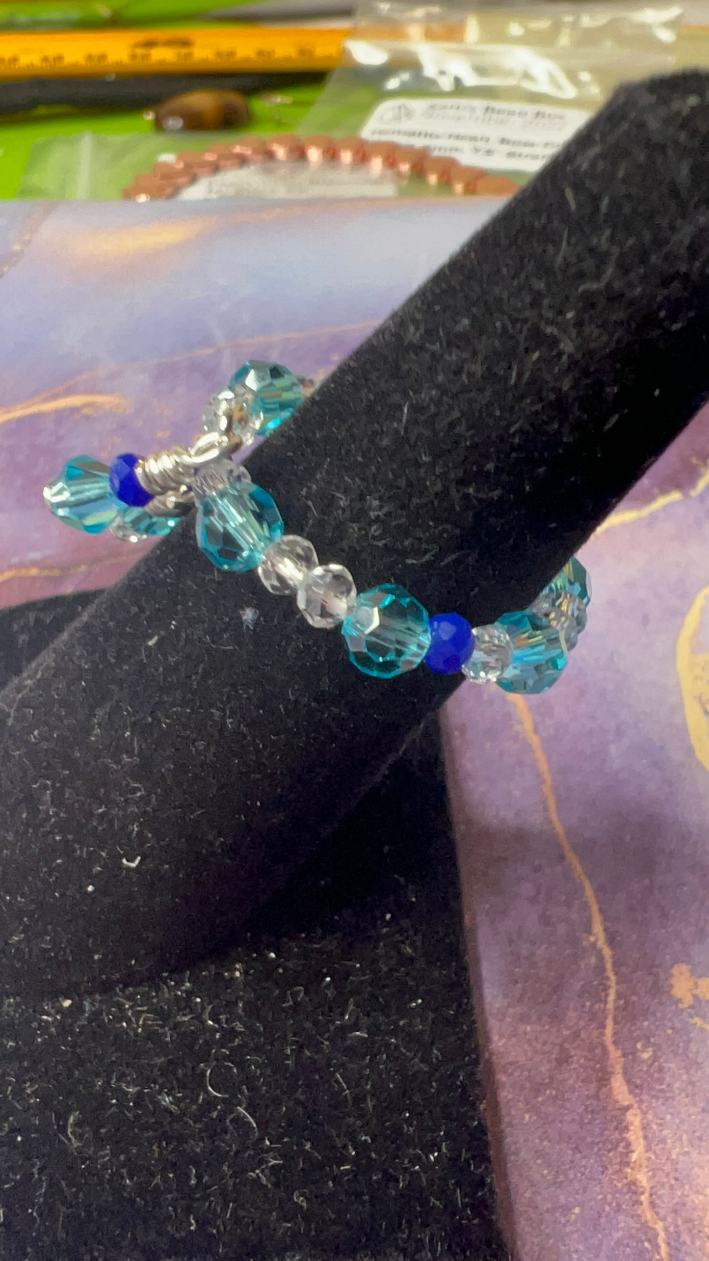 Blue and Clear Firepolished Crystal Wrap Ring