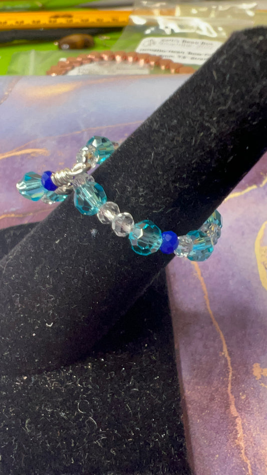 Blue and Clear Firepolished Crystal Wrap Ring