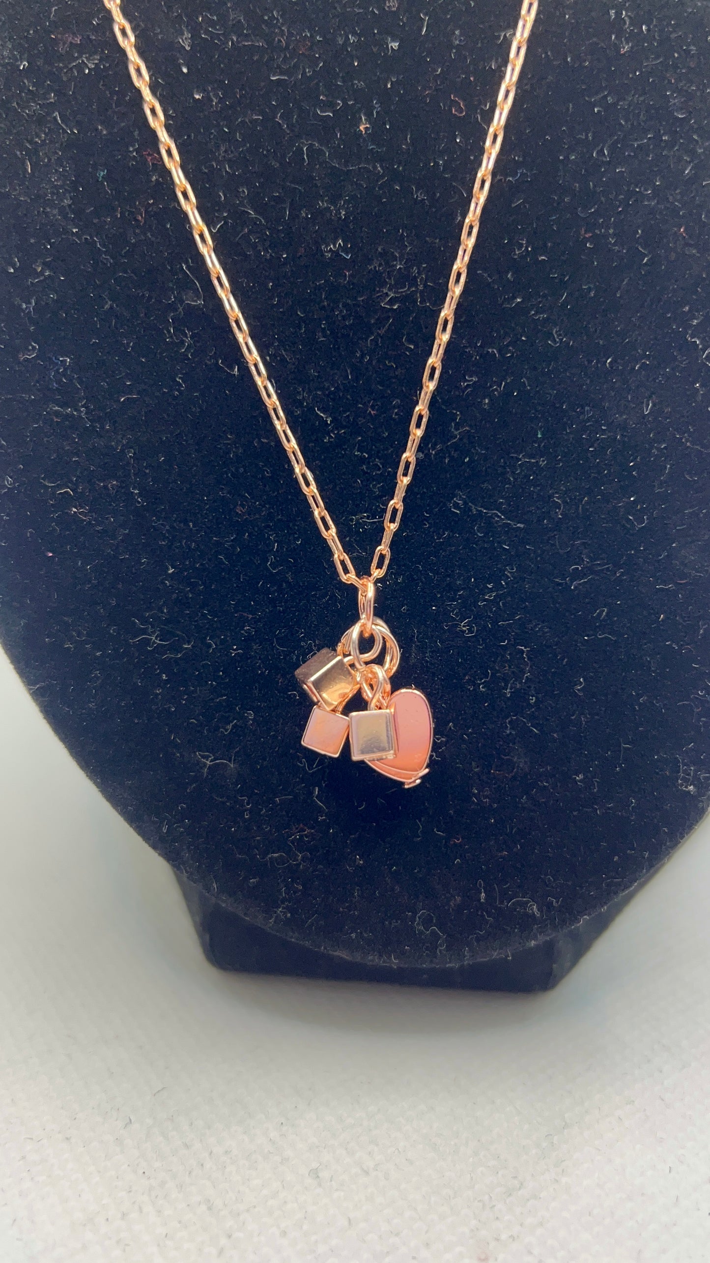 Rose gold Heart Earrings and Necklace with Rose Gold hearts and cube pendant