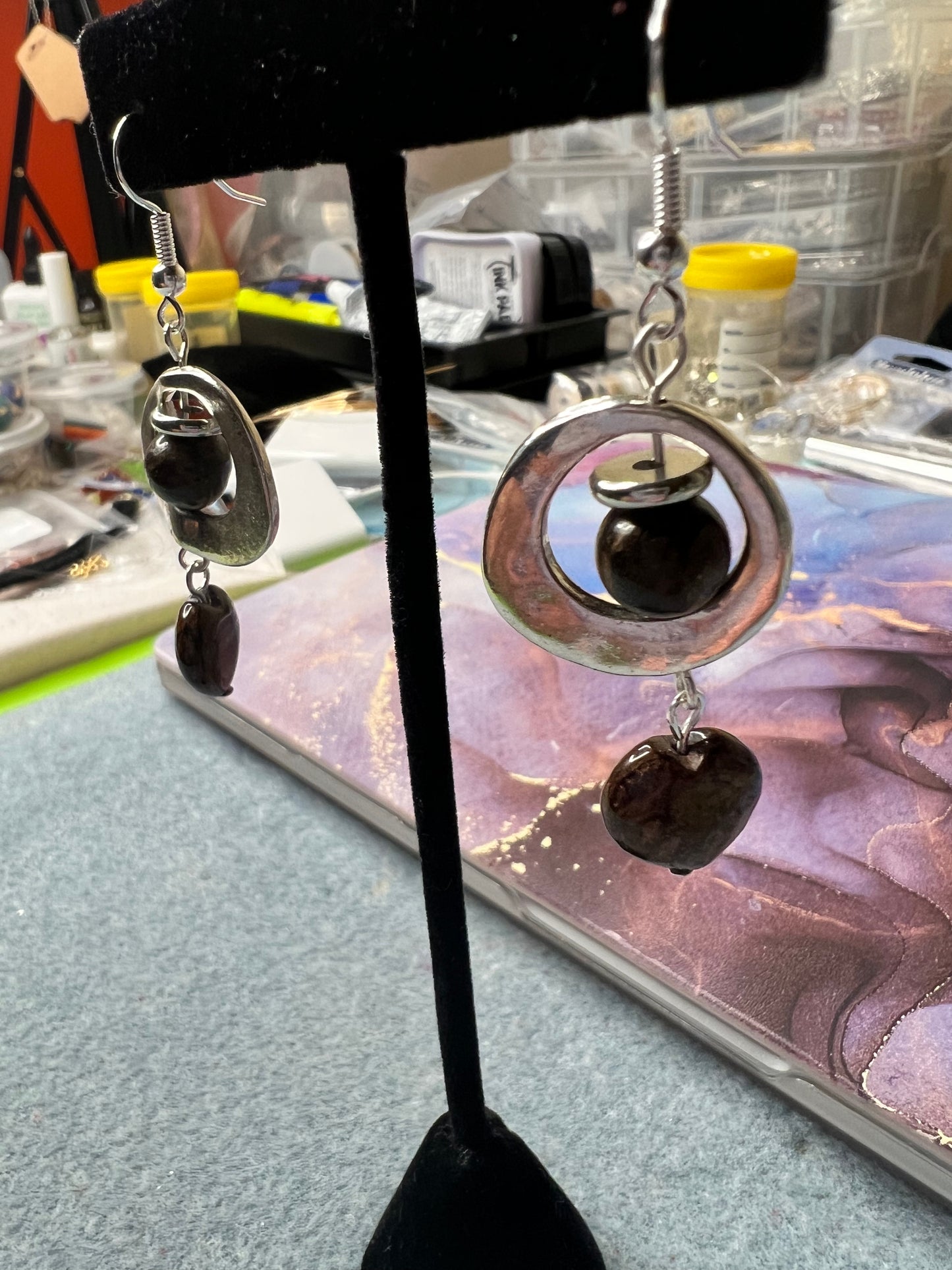 Bronzite and Silver Earrings with Bronzite Heart