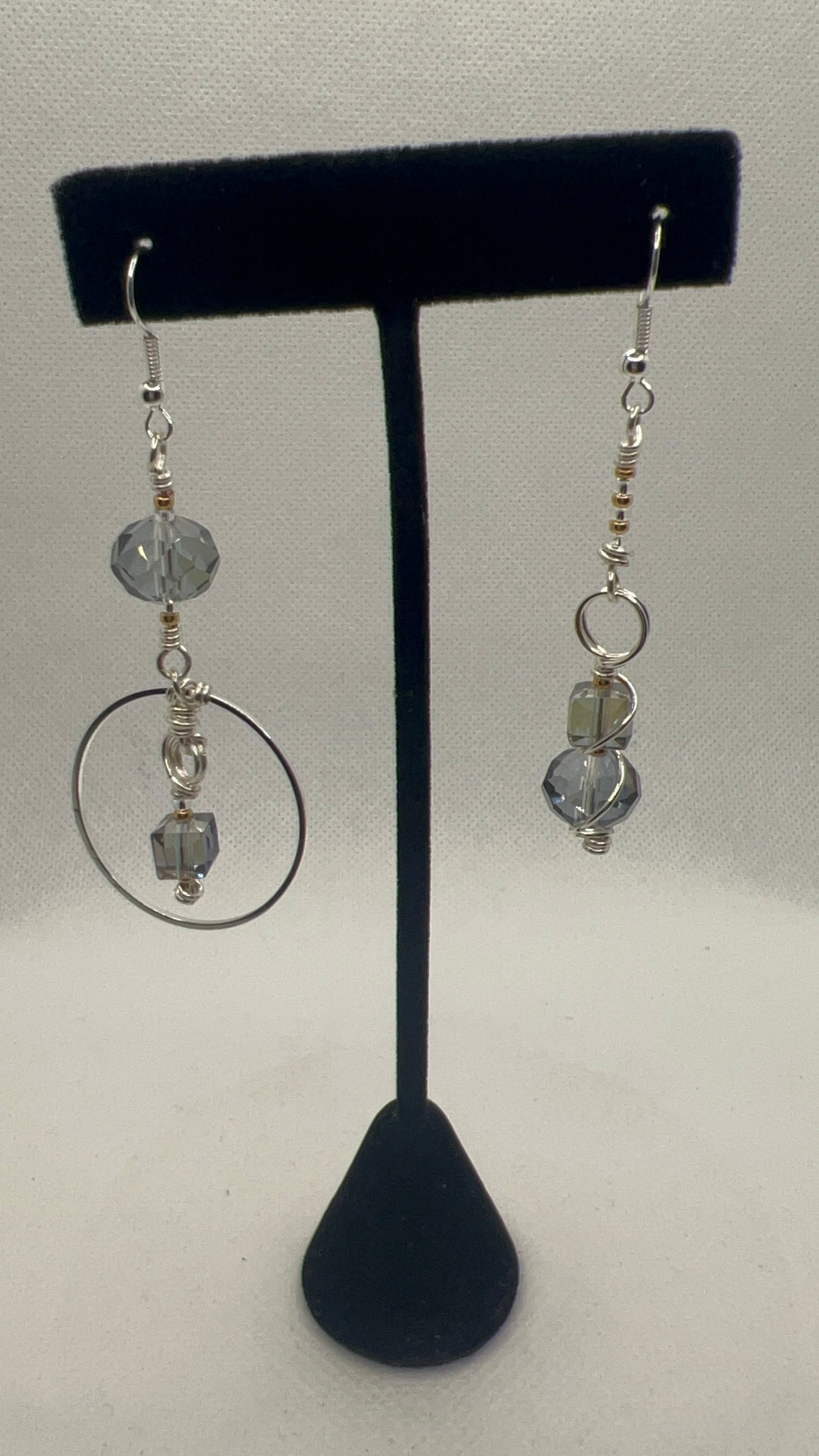 Silver/Blue Hued Crystal, gold and Silver Mismatched Earrings