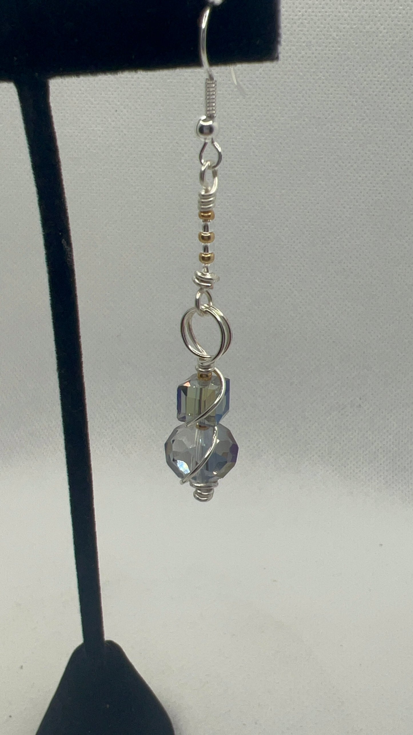 Silver/Blue Hued Crystal, gold and Silver Mismatched Earrings