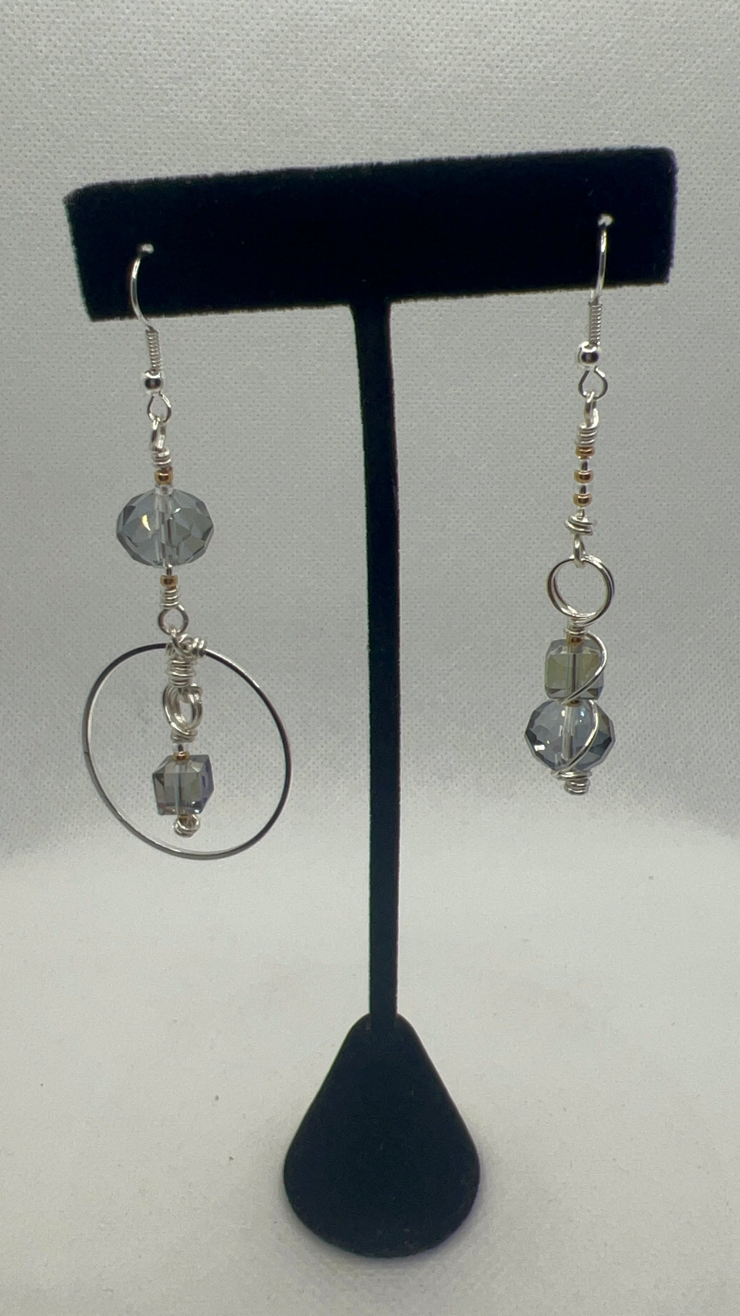 Silver/Blue Hued Crystal, gold and Silver Mismatched Earrings