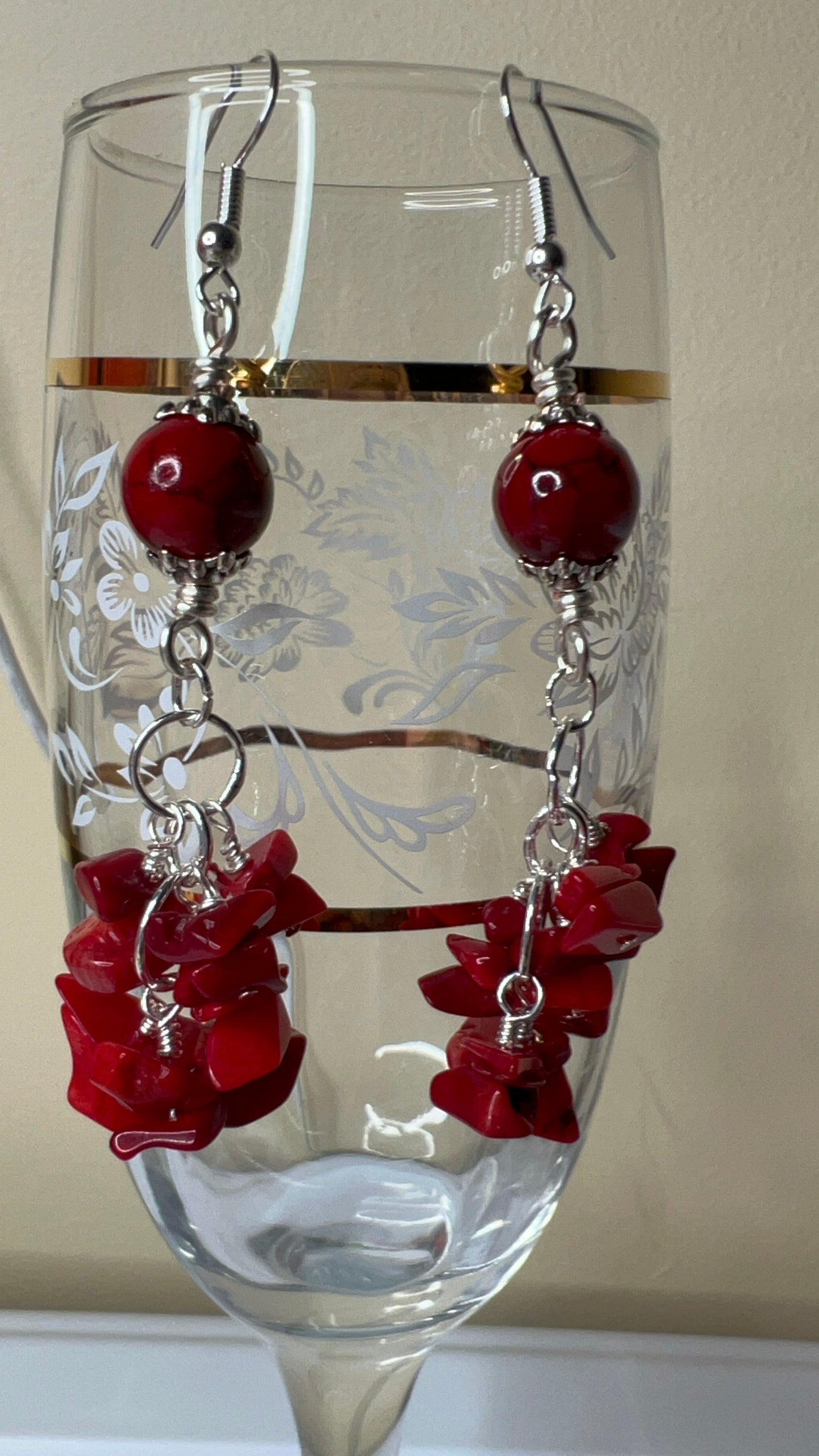 Red ChaChaCha Earrings - Red semi-precious chips and Red quartzite