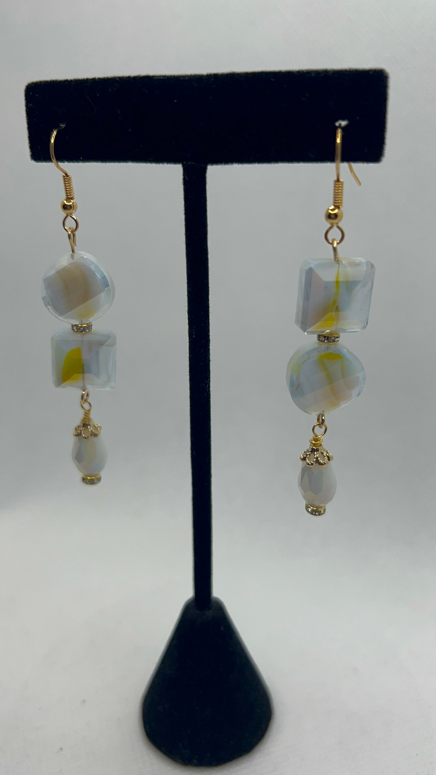 White and Yellow Swirl Crystal Earrings - Long