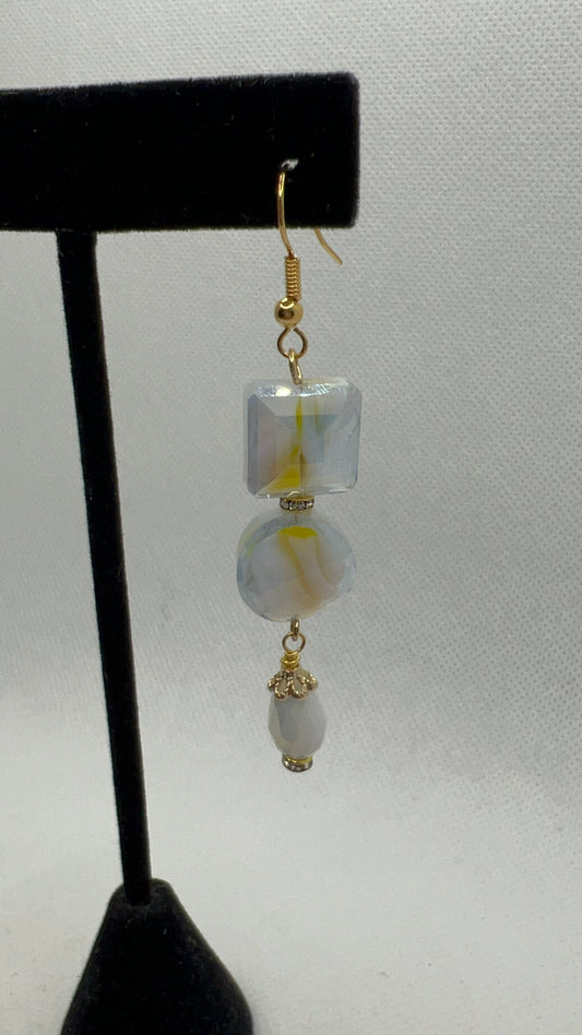 White and Yellow Swirl Crystal Earrings - Long