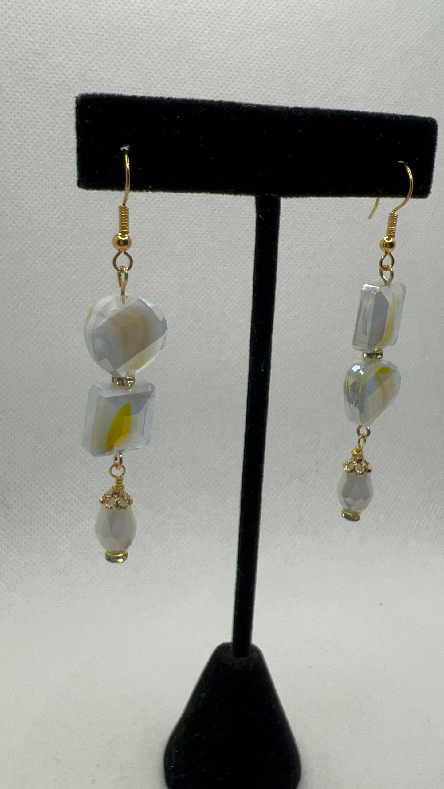 White and Yellow Swirl Crystal Earrings - Long