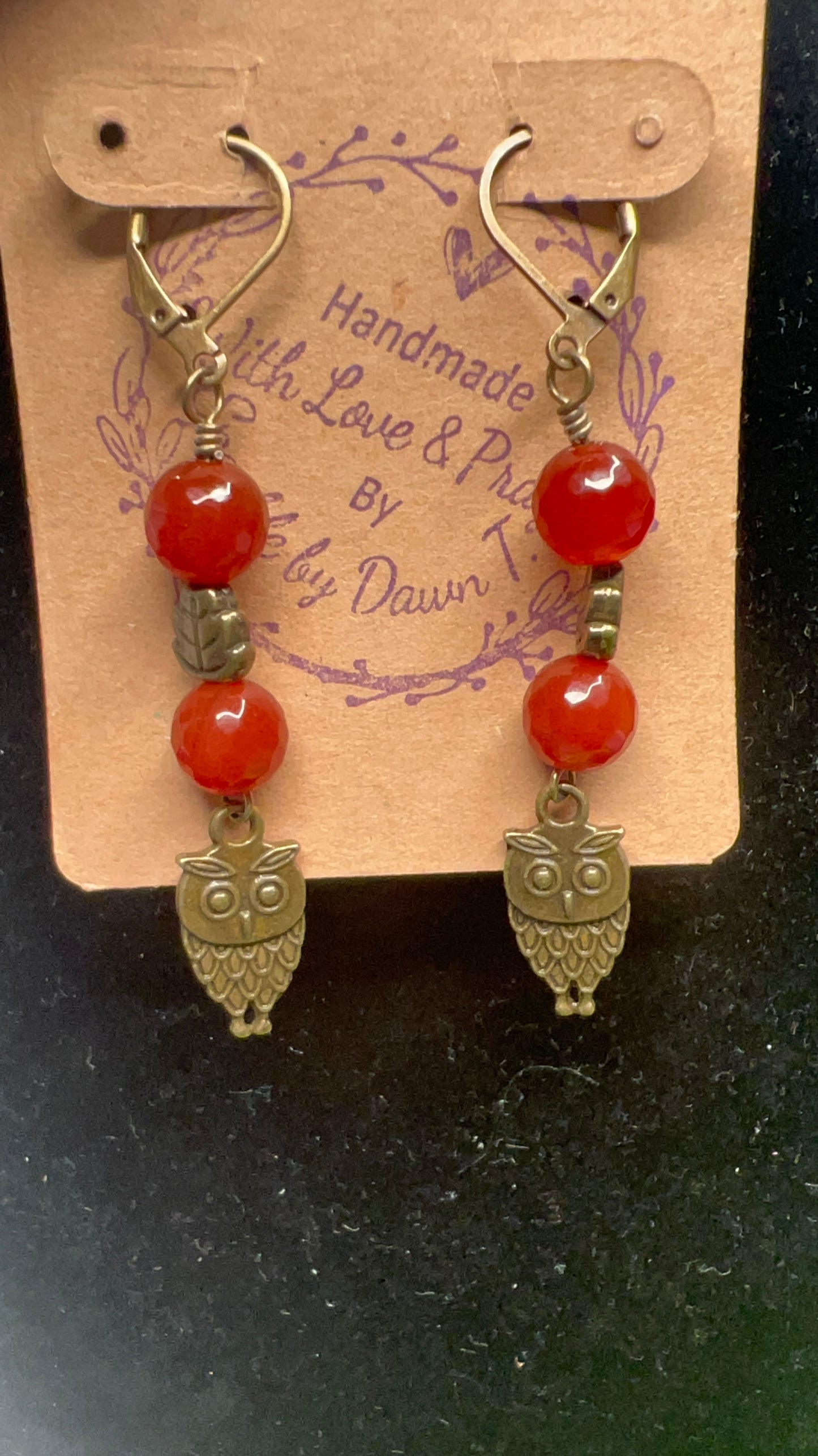 Carnelian Owl Leaf Earrings