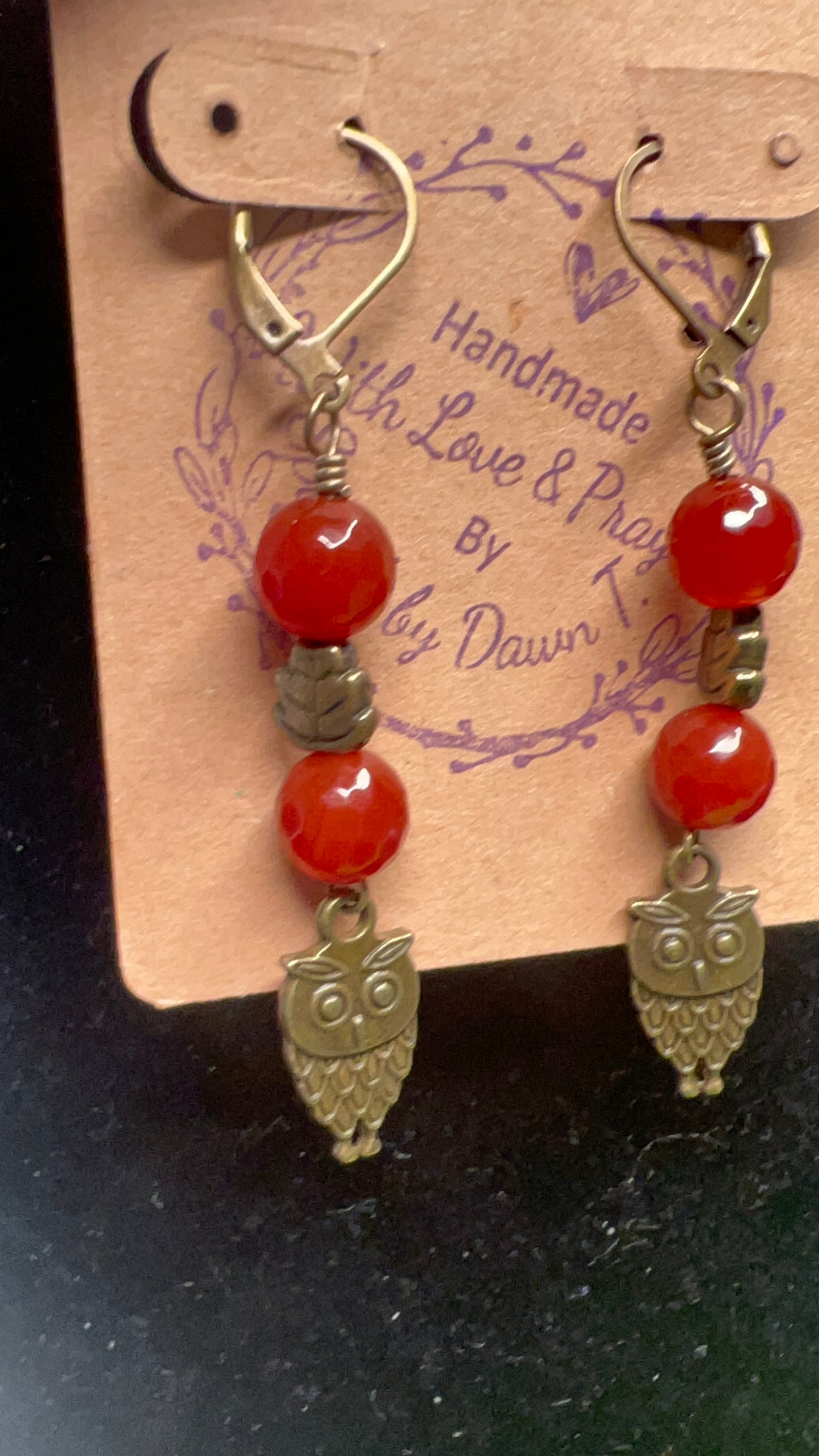 Carnelian Owl Leaf Earrings