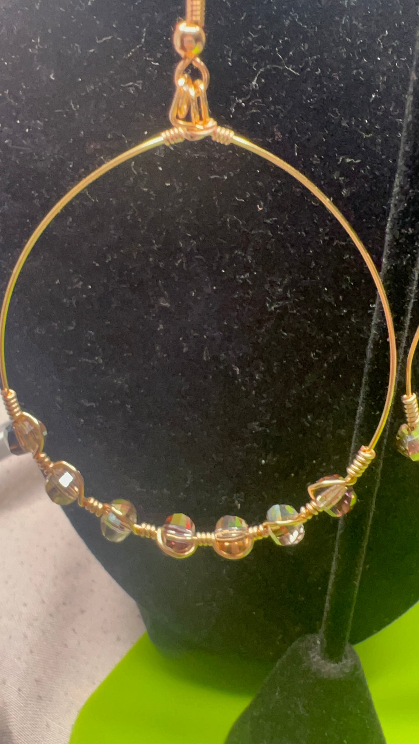 Slate/Dark Vitrail  Crystal and Gold Large Lightweight Hoop Earrings