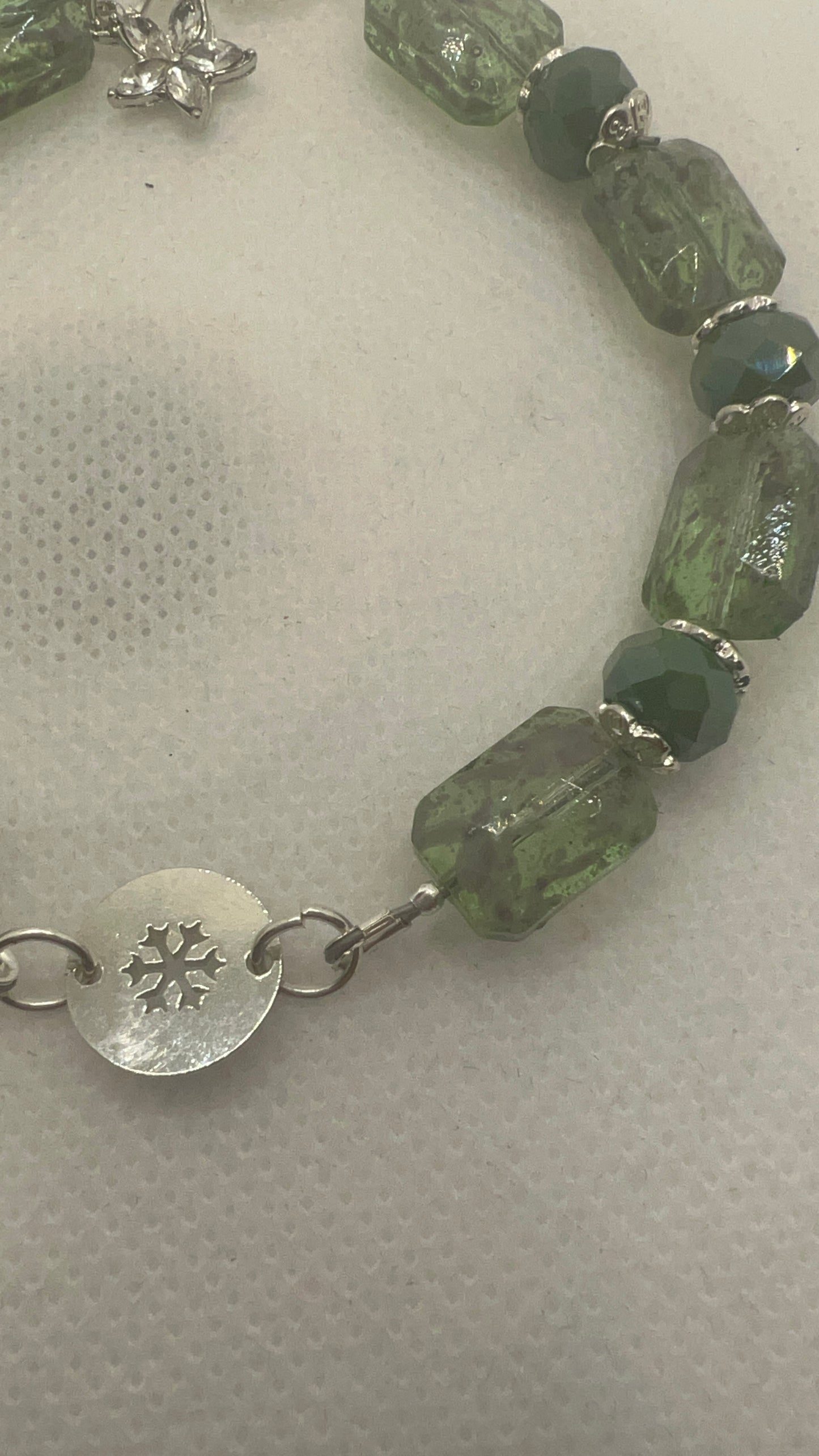 Lime Green Crystal and Silver Bracelet Size 7 - 7 1/2