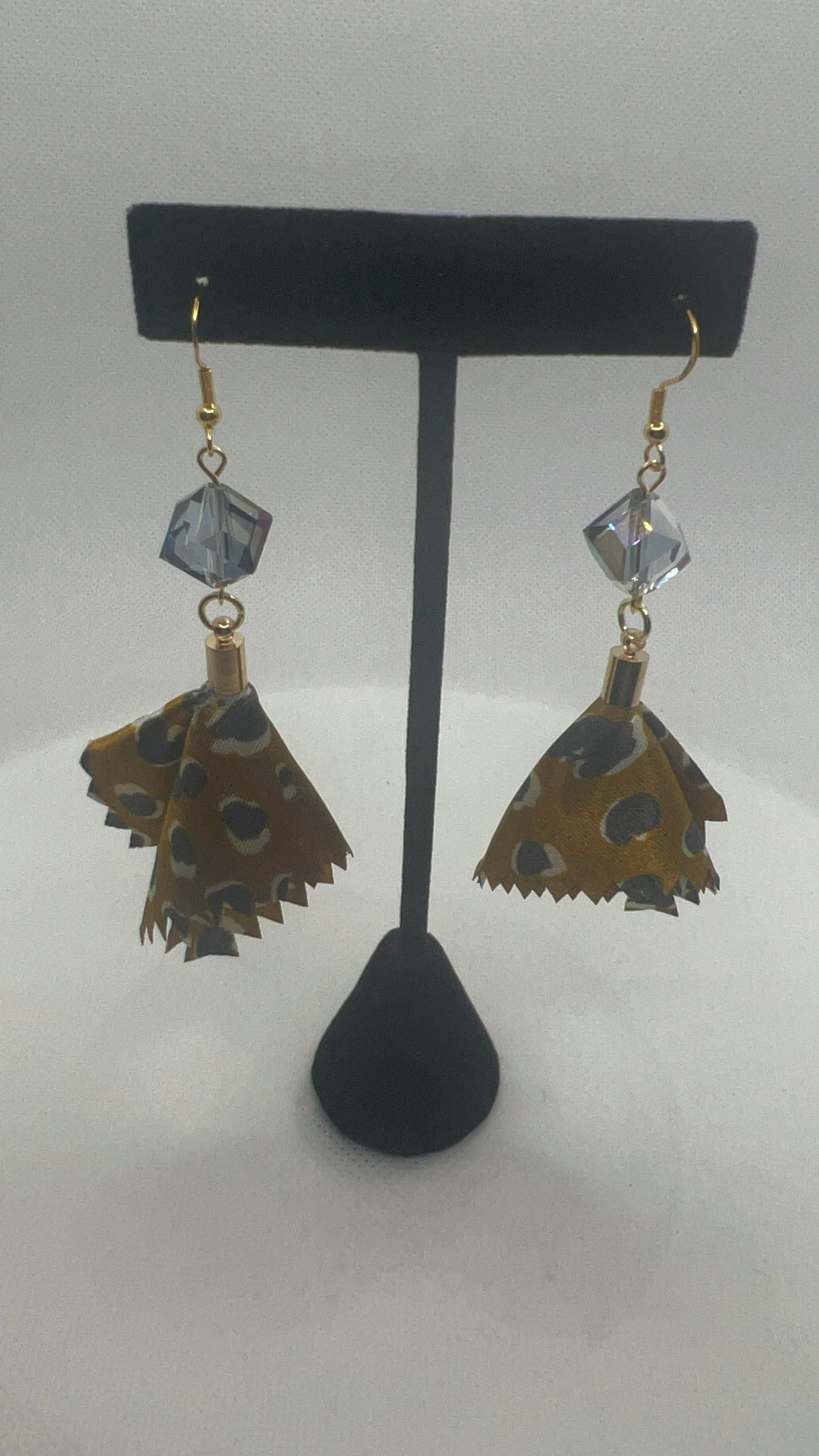 Blue Denim and Amber Cloth and Crystal Earrings