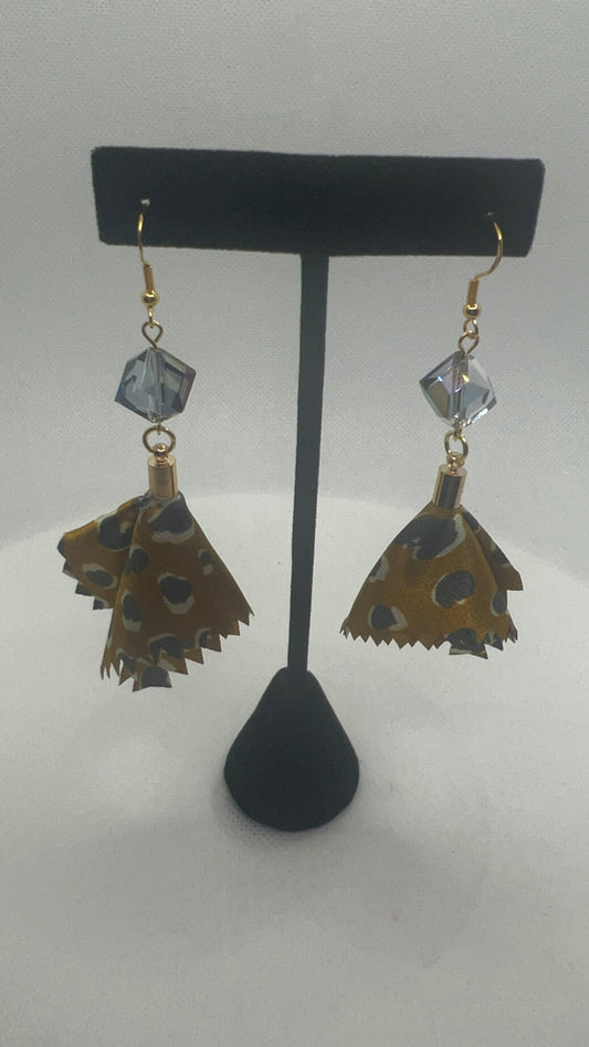 Blue Denim and Amber Cloth and Crystal Earrings