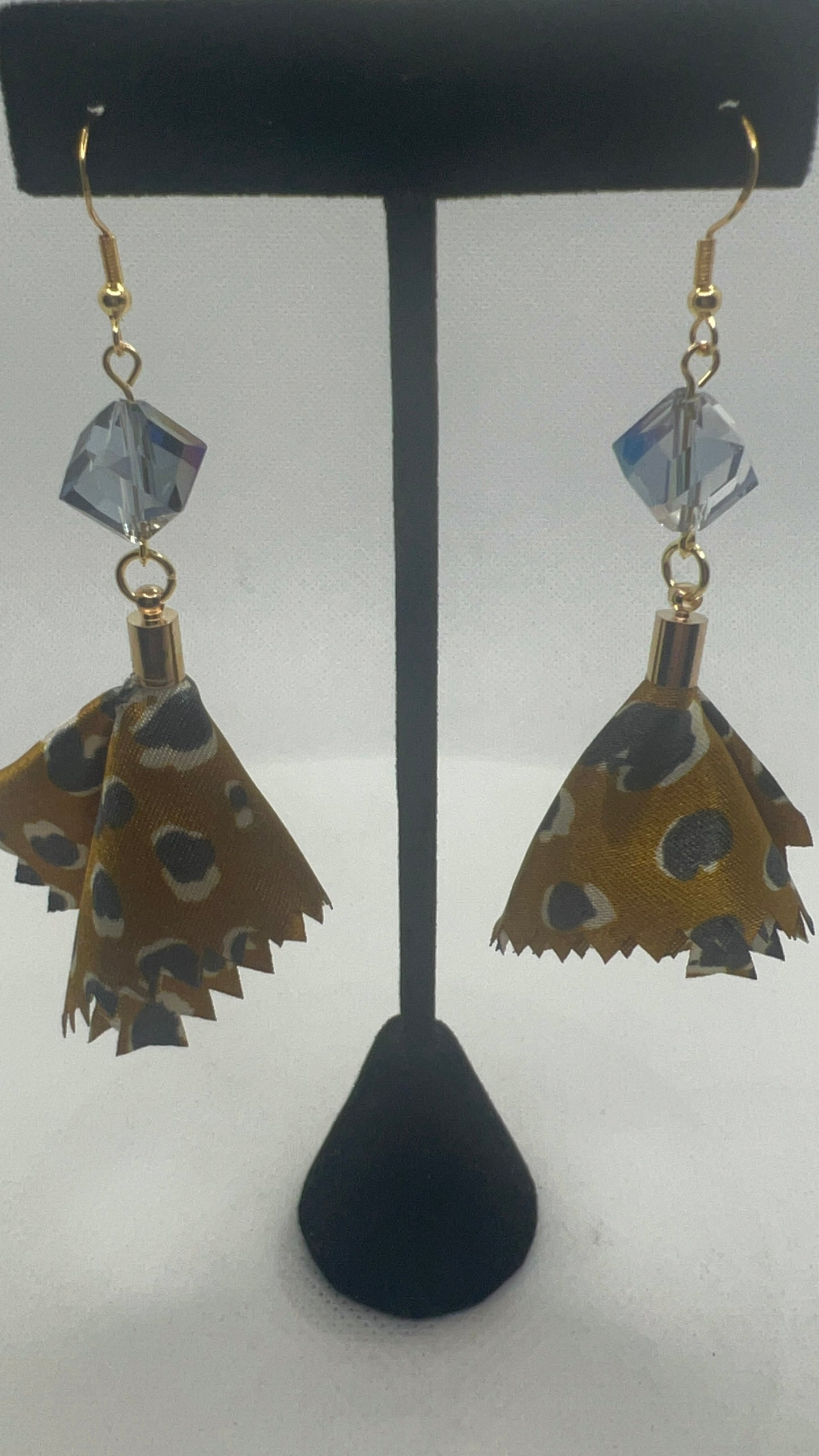 Blue Denim and Amber Cloth and Crystal Earrings