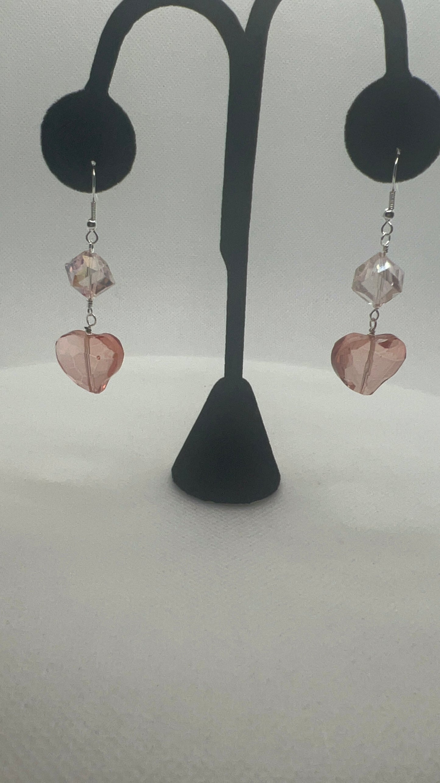 Rose Heart and Pink Crystal Earrings