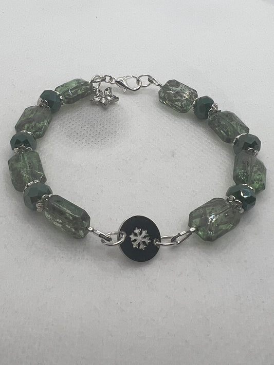 Lime Green Crystal and Silver Bracelet Size 7 - 7 1/2