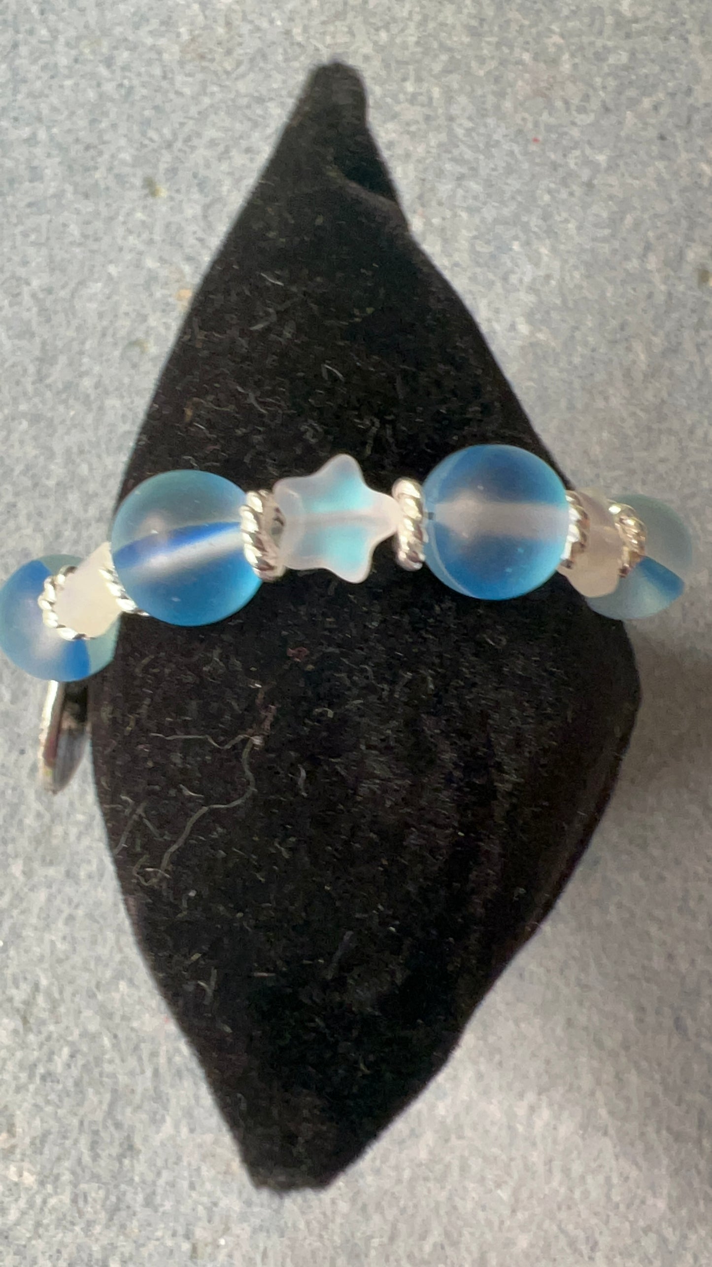 Blue Mermaid Glass with Frosted Glass Stars and Forest Moon Pewter Plated Link Pendant Bracelet