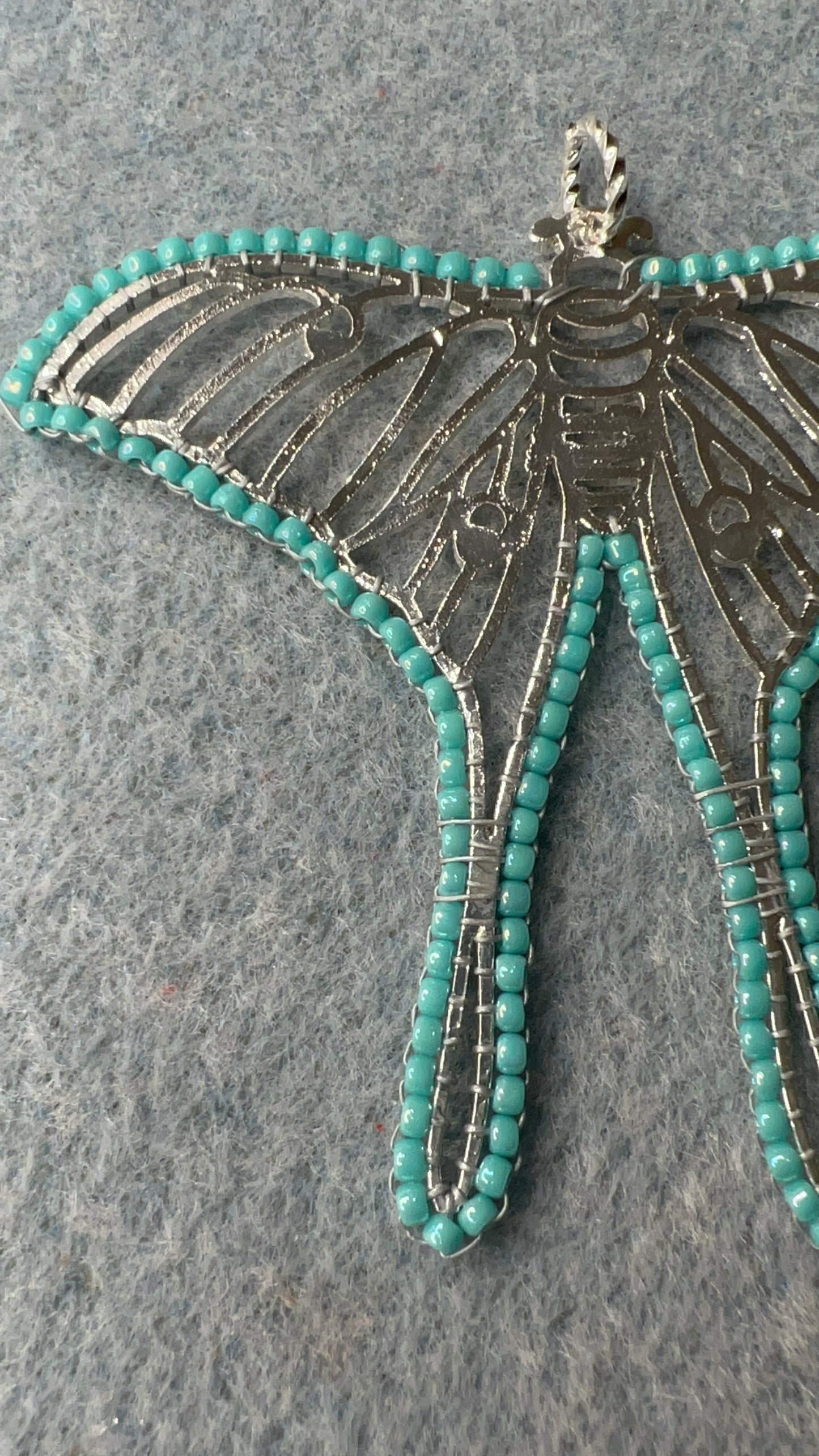 Silver Butterfly and Turquoise Beaded Pendant on Silver Chain