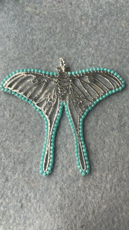 Silver Butterfly and Turquoise Beaded Pendant on Silver Chain