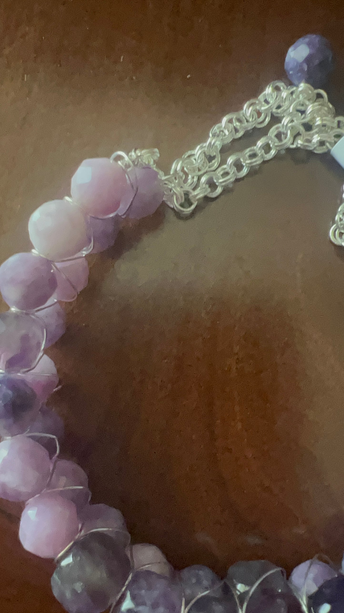 Amethyst & Lepidolite Double-layered Bangle with Silver chain