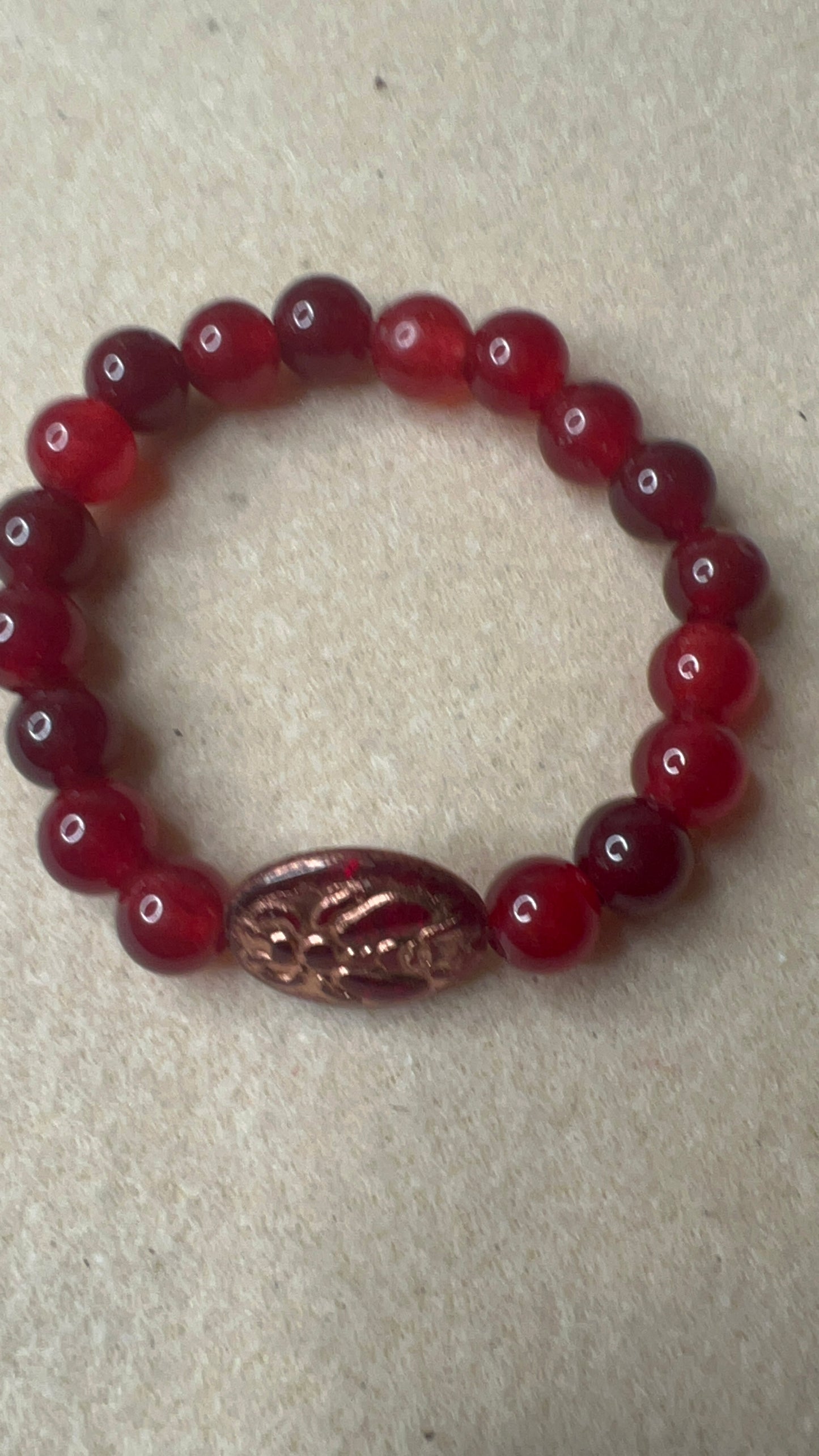 Red Quartz with Czech Glass Bumble Bee Focal Stretch Bracelet