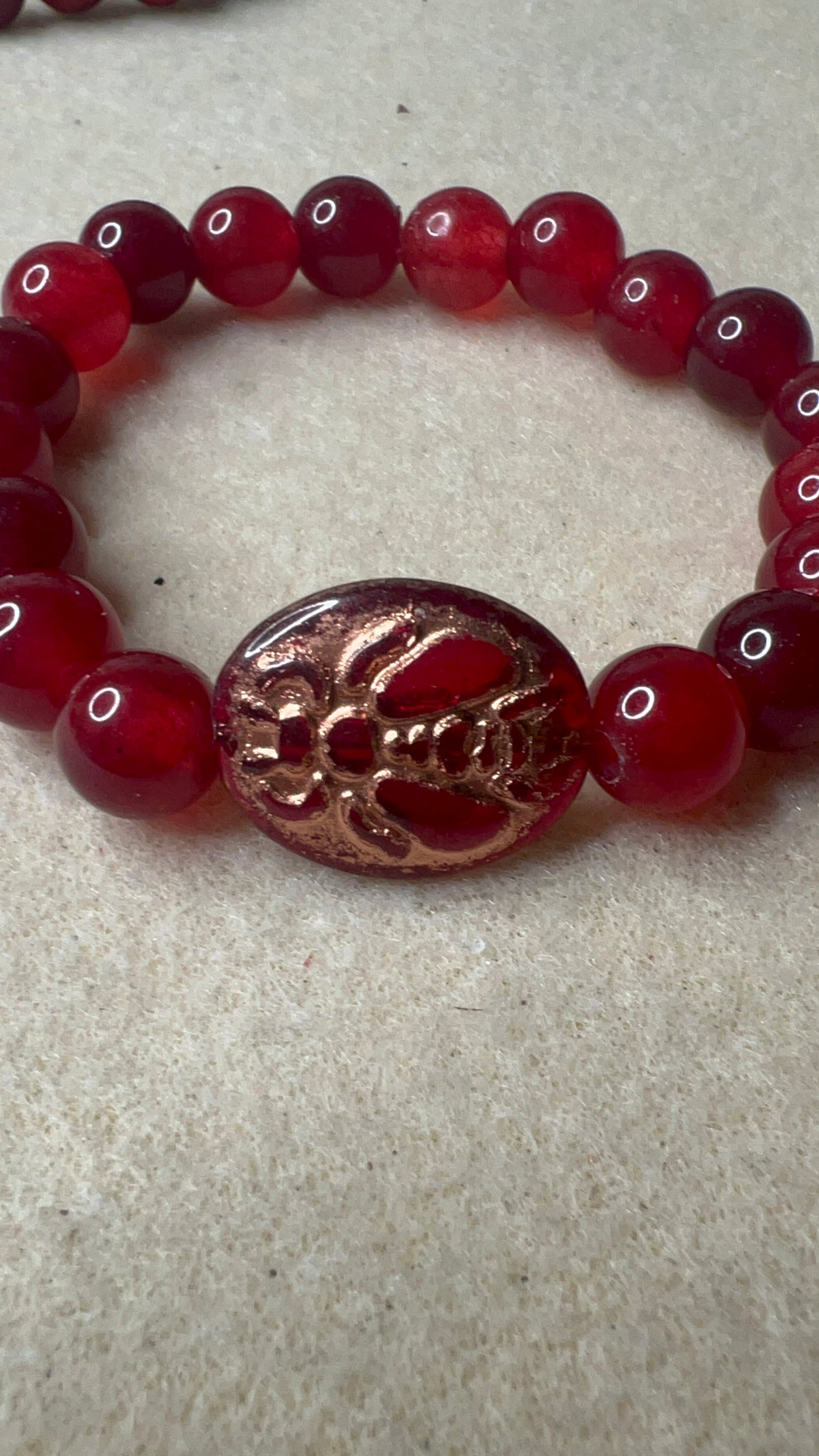 Red Quartz with Czech Glass Bumble Bee Focal Stretch Bracelet