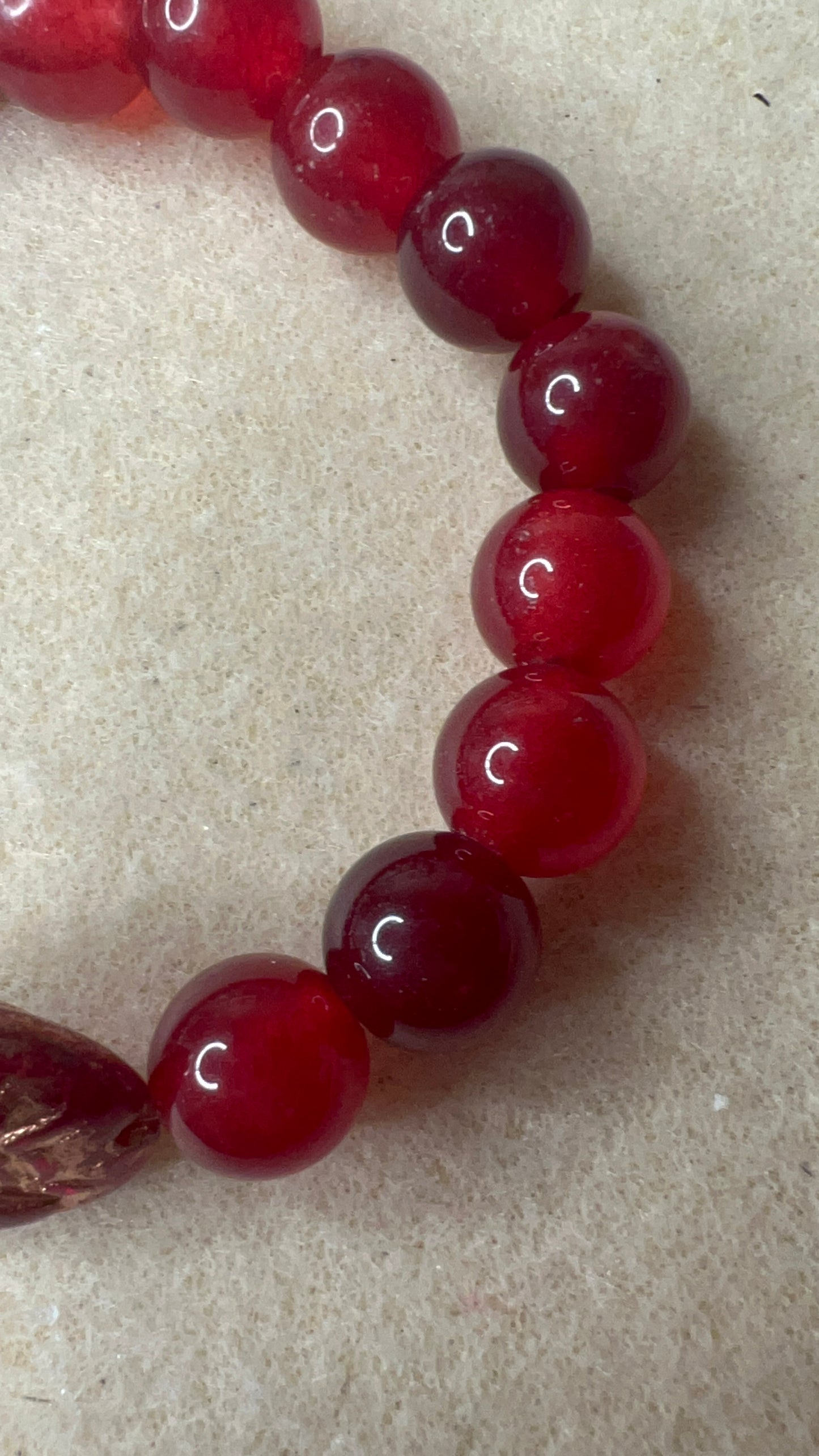 Red Quartz with Czech Glass Bumble Bee Focal Stretch Bracelet