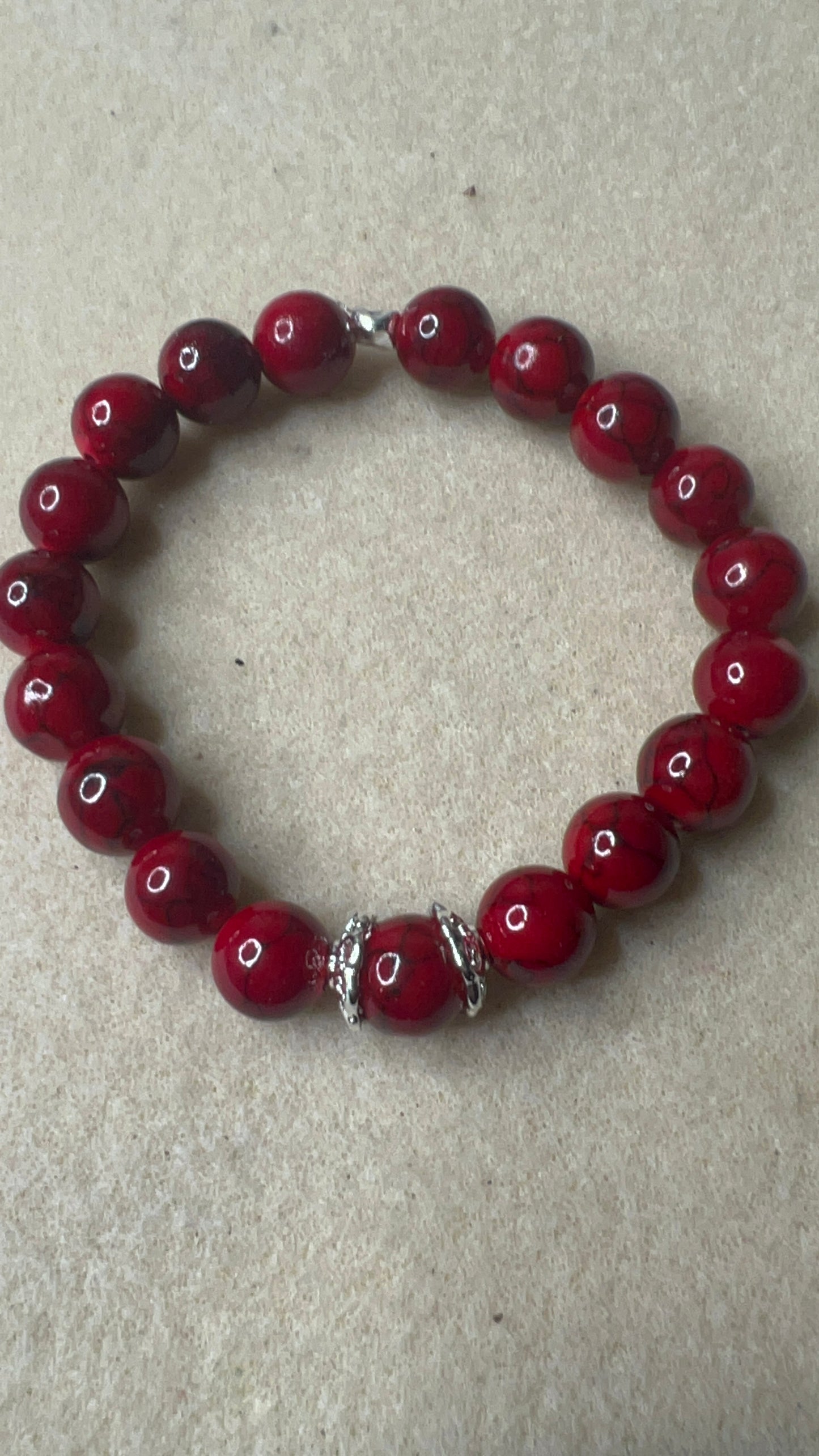 Red Agate with Silver Caps Bracelet