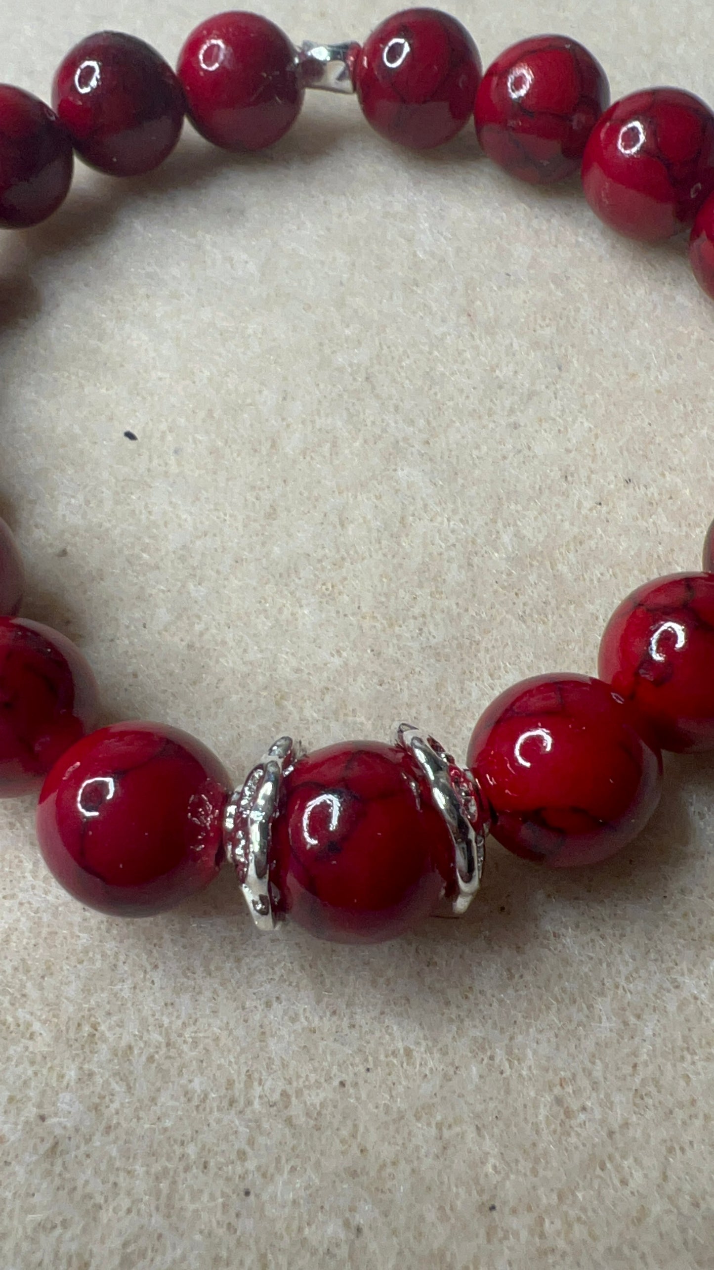 Red Agate with Silver Caps Bracelet