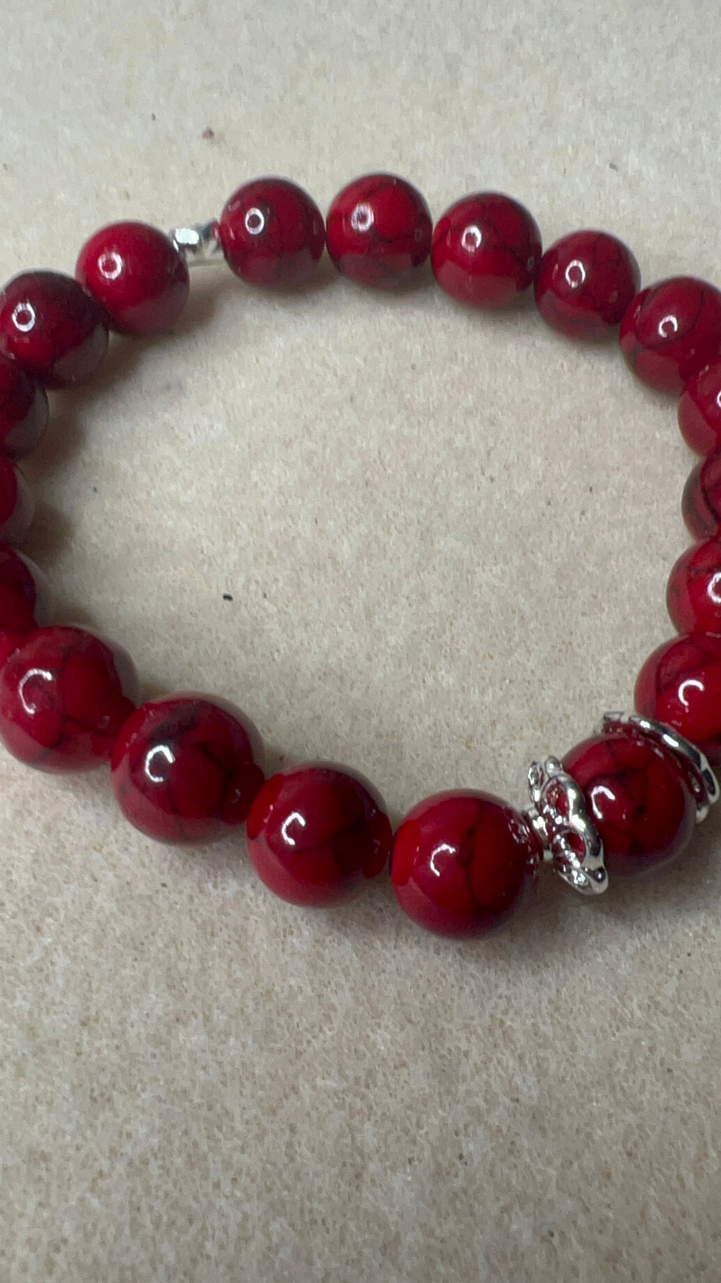 Red Agate with Silver Caps Bracelet