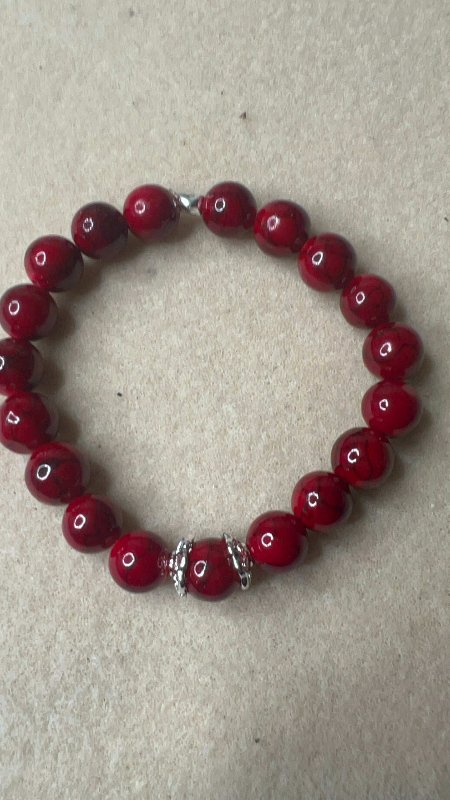 Red Agate with Silver Caps Bracelet