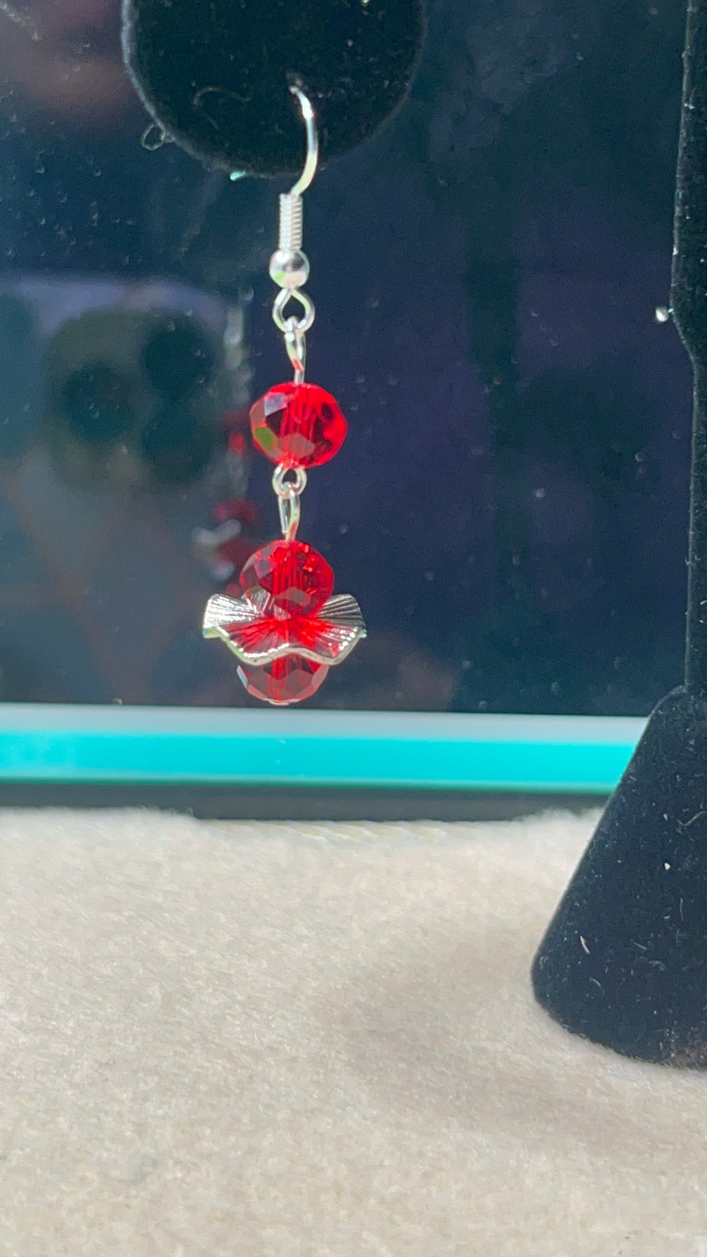 Red Crystal with Silver Swirvy Spacer Earrings