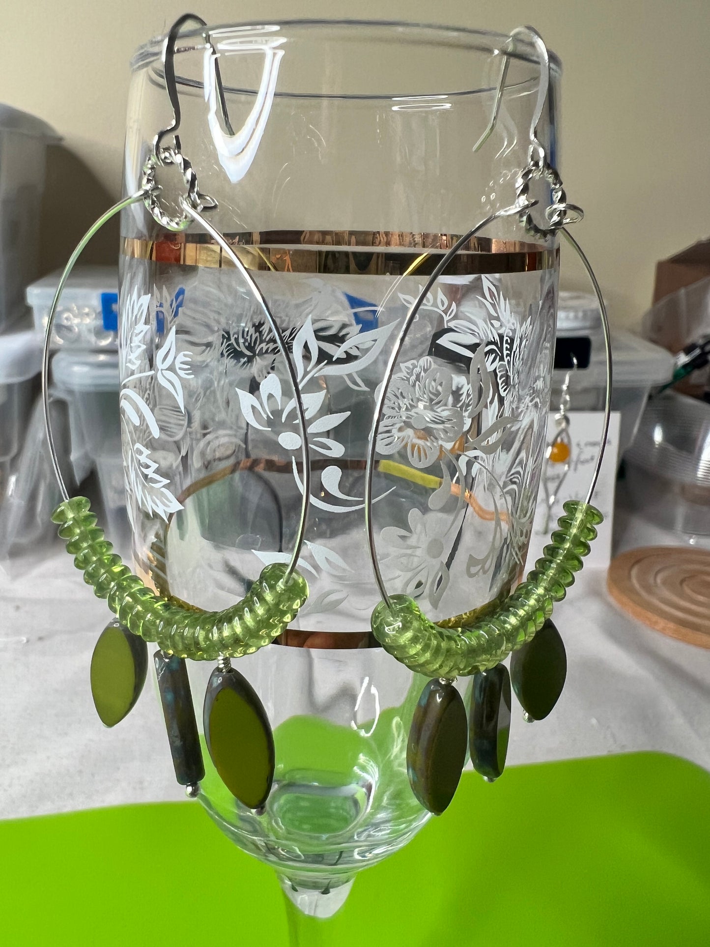 Olive and Green Silk Hoop Style earrings