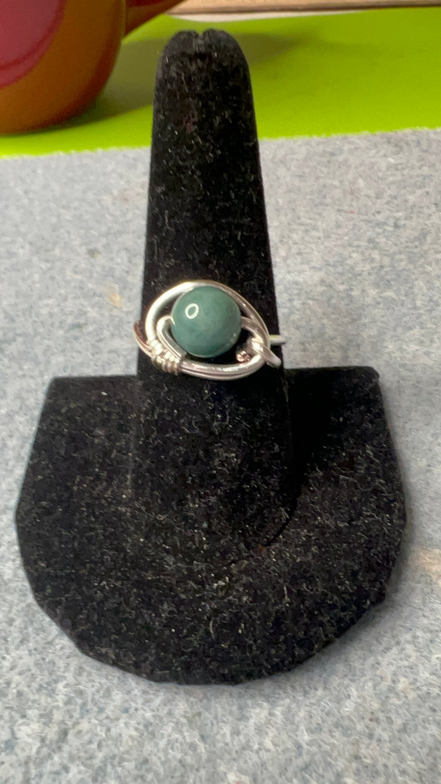 Wrapped Green Jasper and Silver Ring