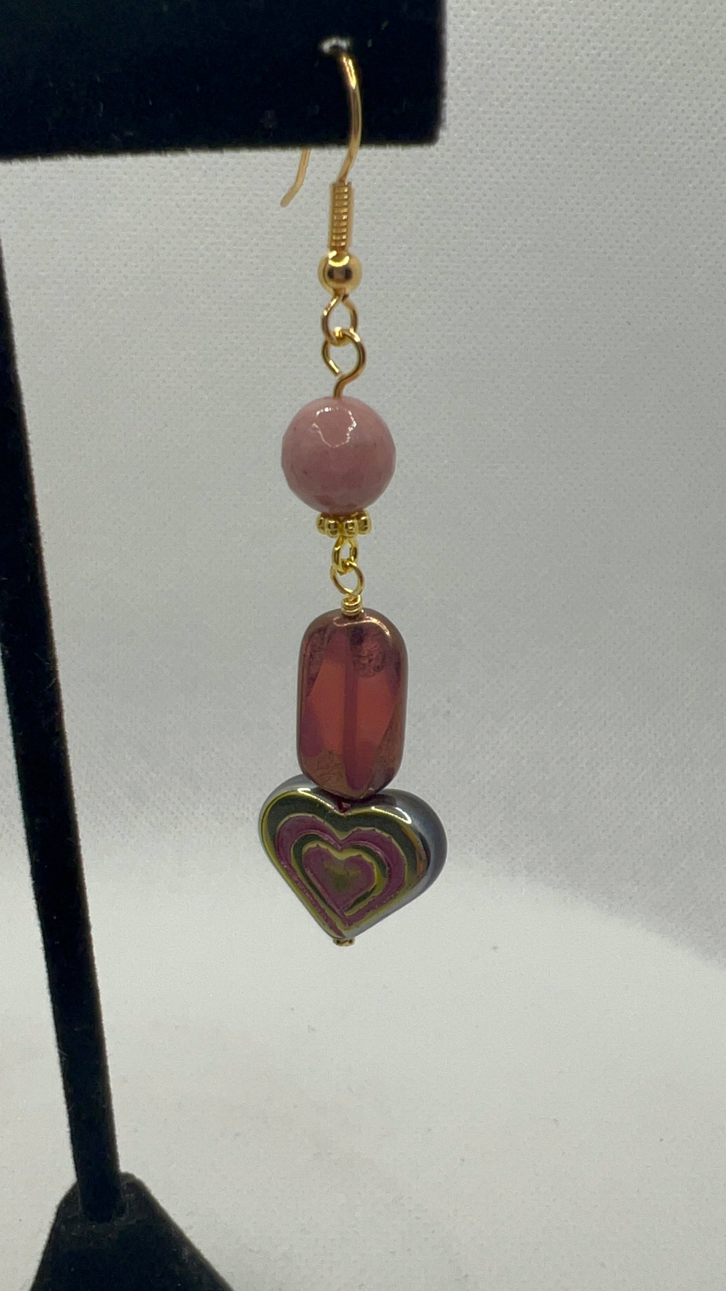 Pink Opal Bronze Heart and Pink Wash Vitrail Focals on Pink Rhodonite